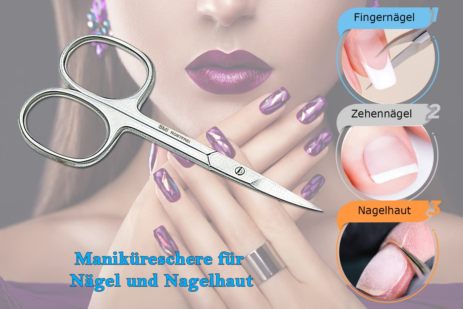 SMI - 9,5 cm Tijeras uñas profesionales, Pequeñas, Tijeras cejas, Tijera Uñas Curva Extra Afiladas, Tijeras manicura Acero inoxidable