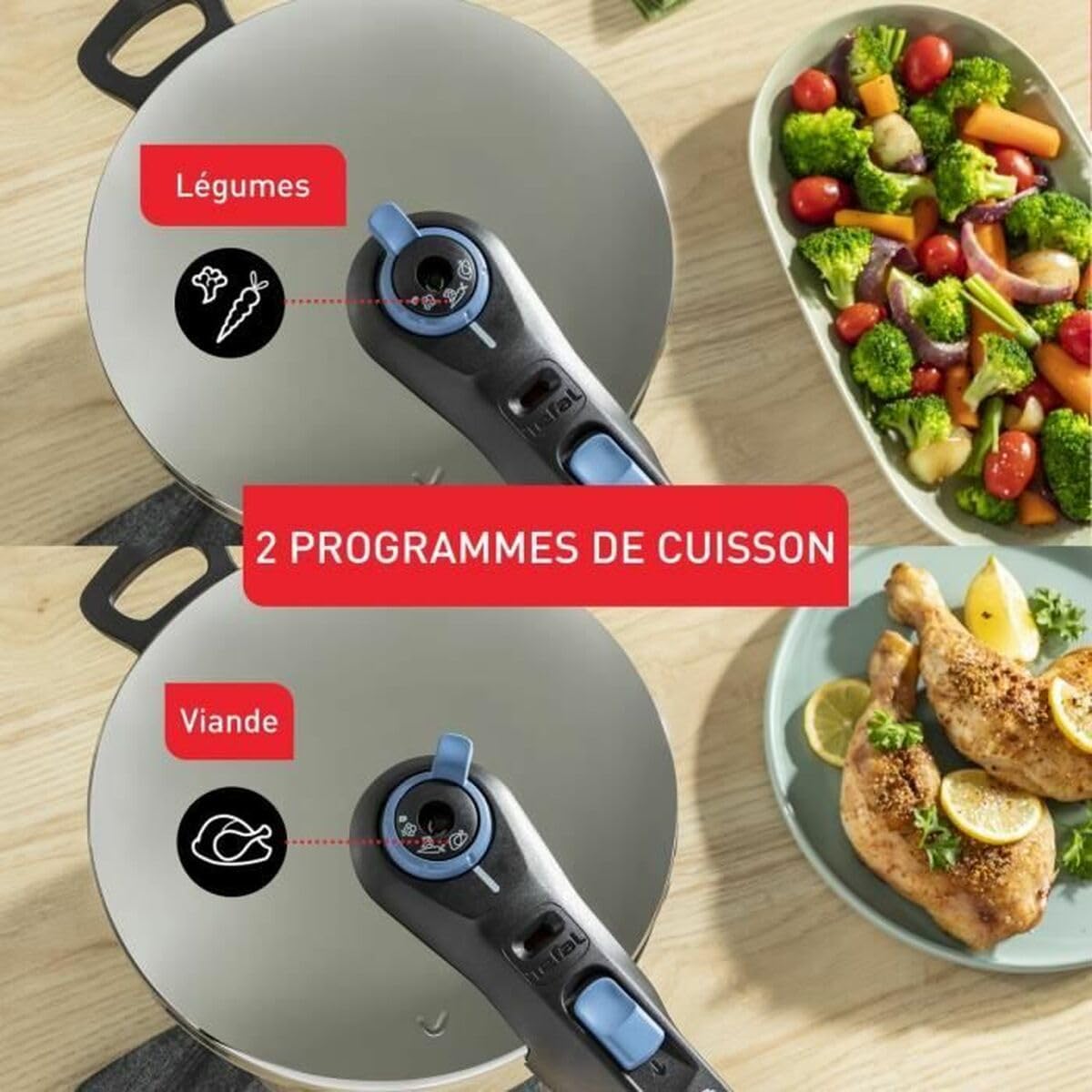 TEFAL Secure Trendy P2580700 Pressure Cooker cooking programs
