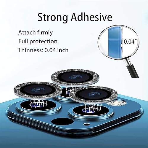 Miniatura 6 de Protector de lente de cámara compatible con iPhone 13 Pro Max Bling, cubierta de cámara 13 Pro  13 Pro Max con purpurina brillante (6.1 y 6.7