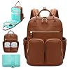 MOMINSIDE Diaper Bag Backpack, Leather Baby Bag with 18 Pockets, Diaper Backpack for Women Mom, Travel Baby Bag for Girl Boy, Large Wet Pocket, 4 Insulated Pockets, Stroller Straps, Black
