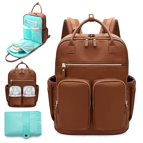 Miniatura 7 de Mochila Mominside de piel con 18 bolsillos para mamá papá bolsa de viaje para niños y niñas bolsillo grande húmedo 4 bolsillos aislantes estación de