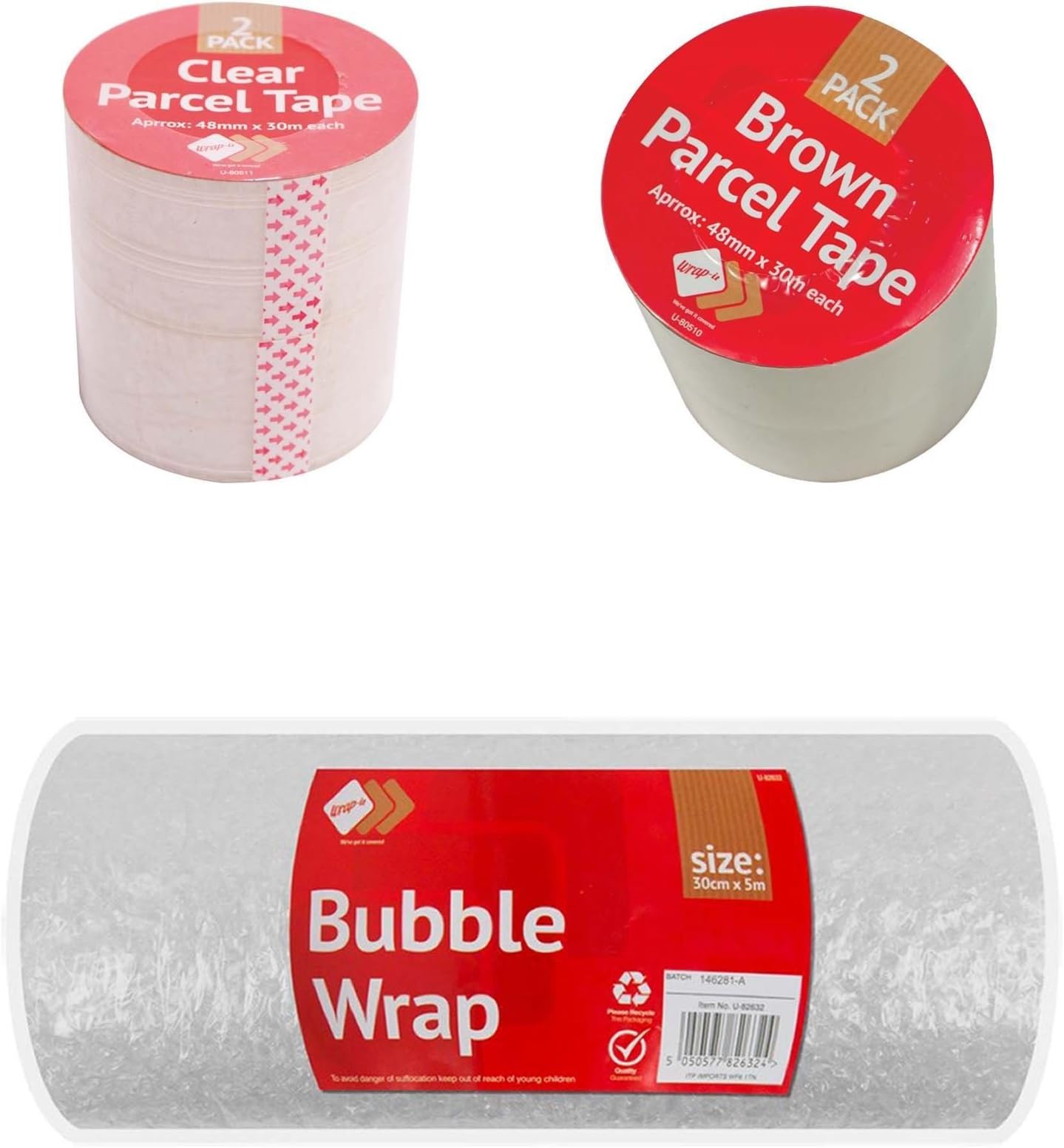 LOT SHOP BUNDLE of Bubble Wrap, Packing Tape Brown & Packing Tape Clear