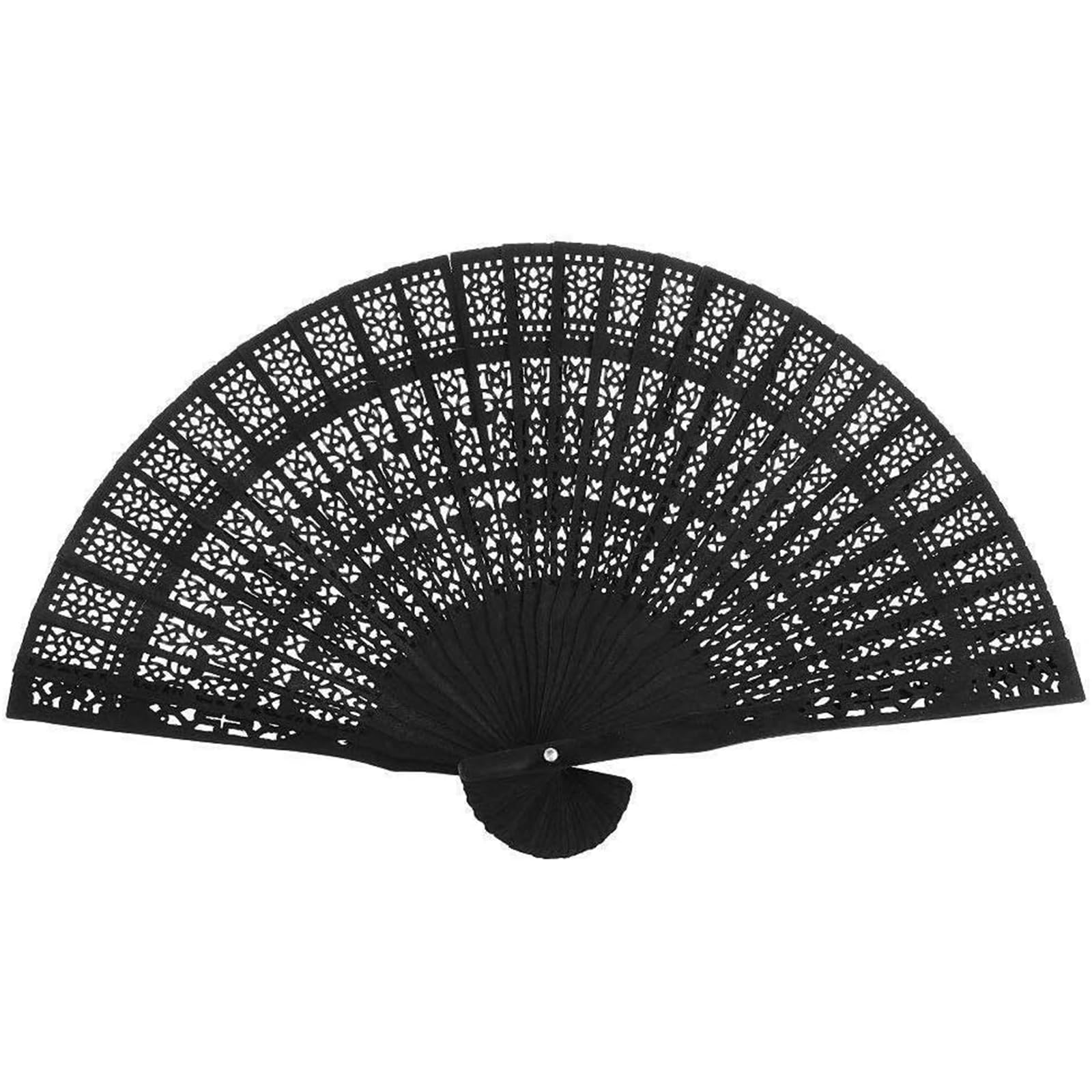 WDCDYQDH Solid Color Hand Fan Hollow-carved Design Folding Wooden Chinese For Party Wedding Dancing Decoration (c) (b One Size)