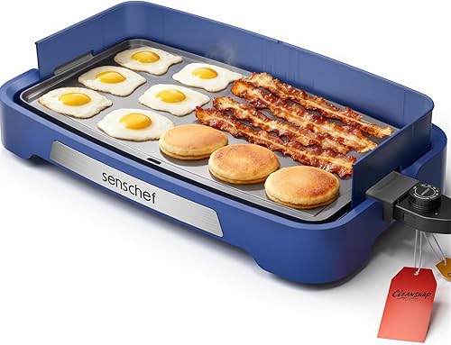 Miniatura 8 de Cleansnap Everyday - Parrilla eléctrica antiadherente de 20 pulgadas con escudo plegable antisuciedad, calentamiento rápido de 1700 W, revestimiento