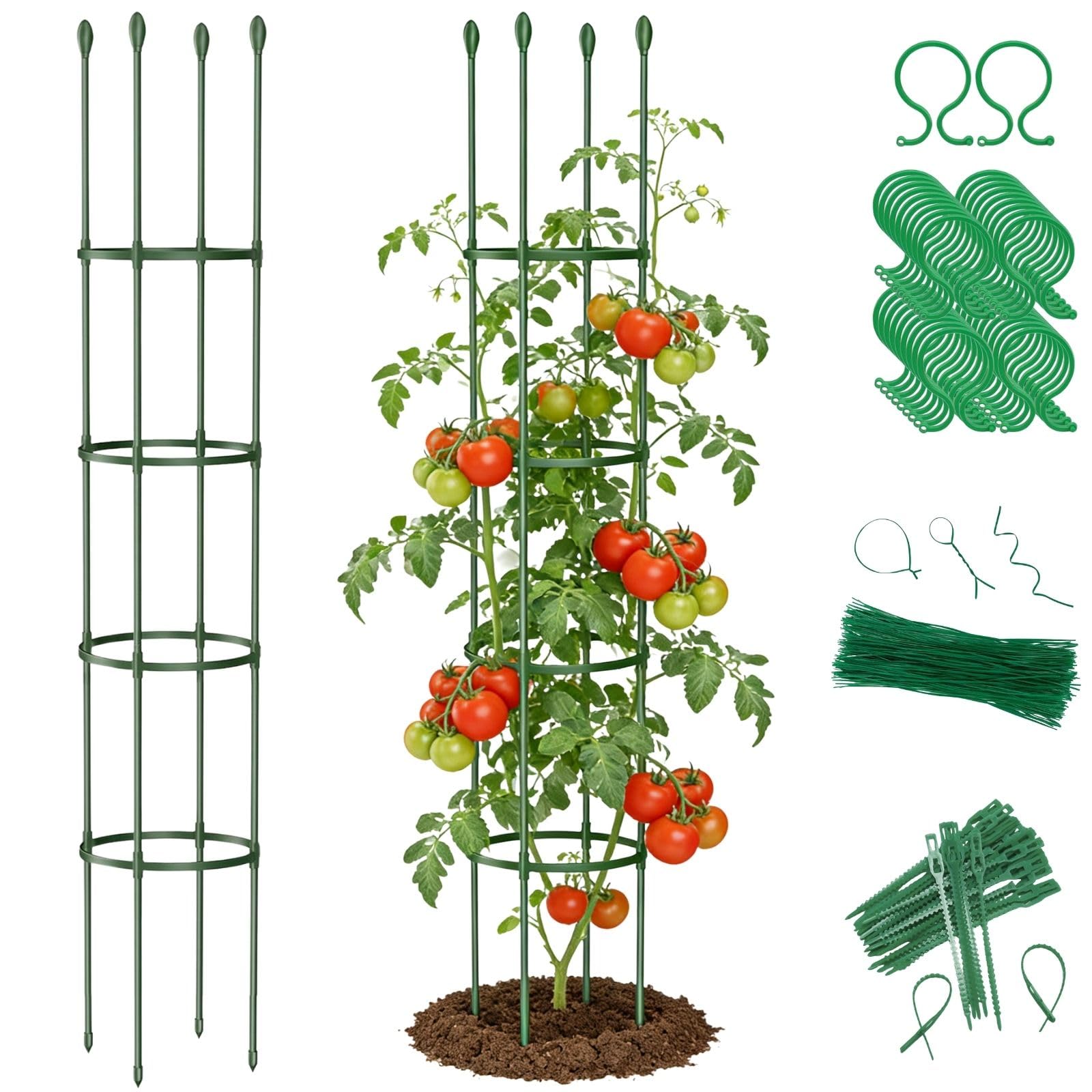 Photo 1 of 2 Pack Heavy Duty Round Tomato Cage | 63 Inch Rustproof Steel Core Plastic Coated Garden Tomato Trellis | Metal Large Plant Support for Tomato, Cucumber, Beans, Flowers, Vegetables Indoor Outdoor