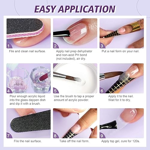 Miniatura 7 de SAVILAND Kit de uñas acrílicas para práctica de uñas, 3 colores de polvo acrílico y 4.1 fl oz de líquido acrílico con cepillo acrílico para