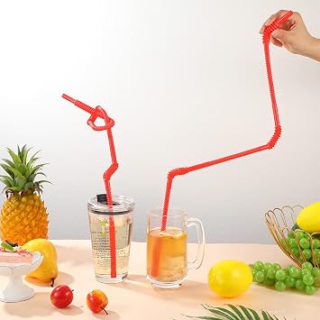 Geiserailie 12 Pcs Extra Long Straws,28 Inches,Red