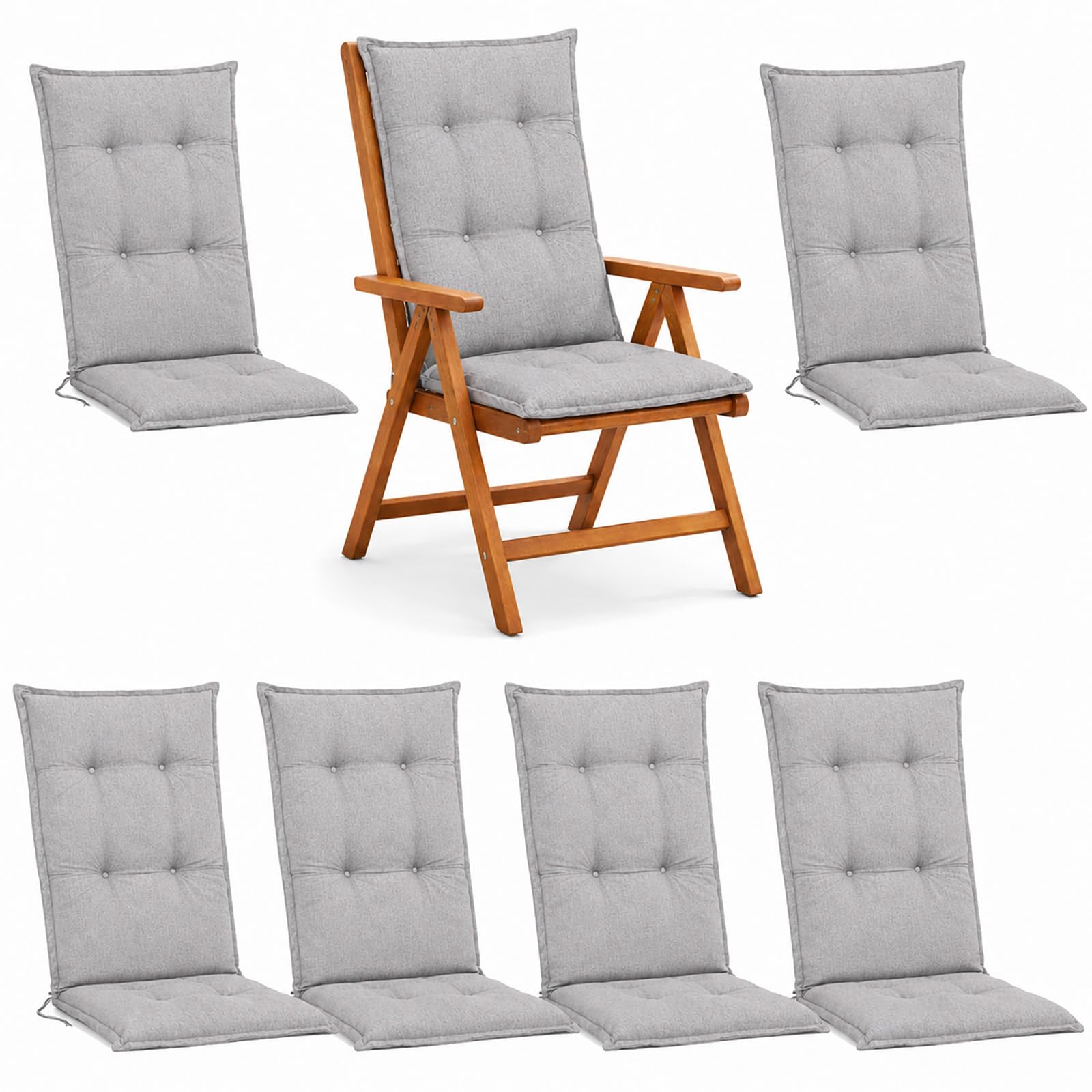 Hochlehner Auflagen 6er Set 120x50x5,5cm Anthrazit Grau Gartenstuhl Komfort | BURI Gartenstuhlauflage wetterfest mit Schaumkern, Vollvlies und Bindebändern für langlebigen Sitzkomfort im Außenbereich