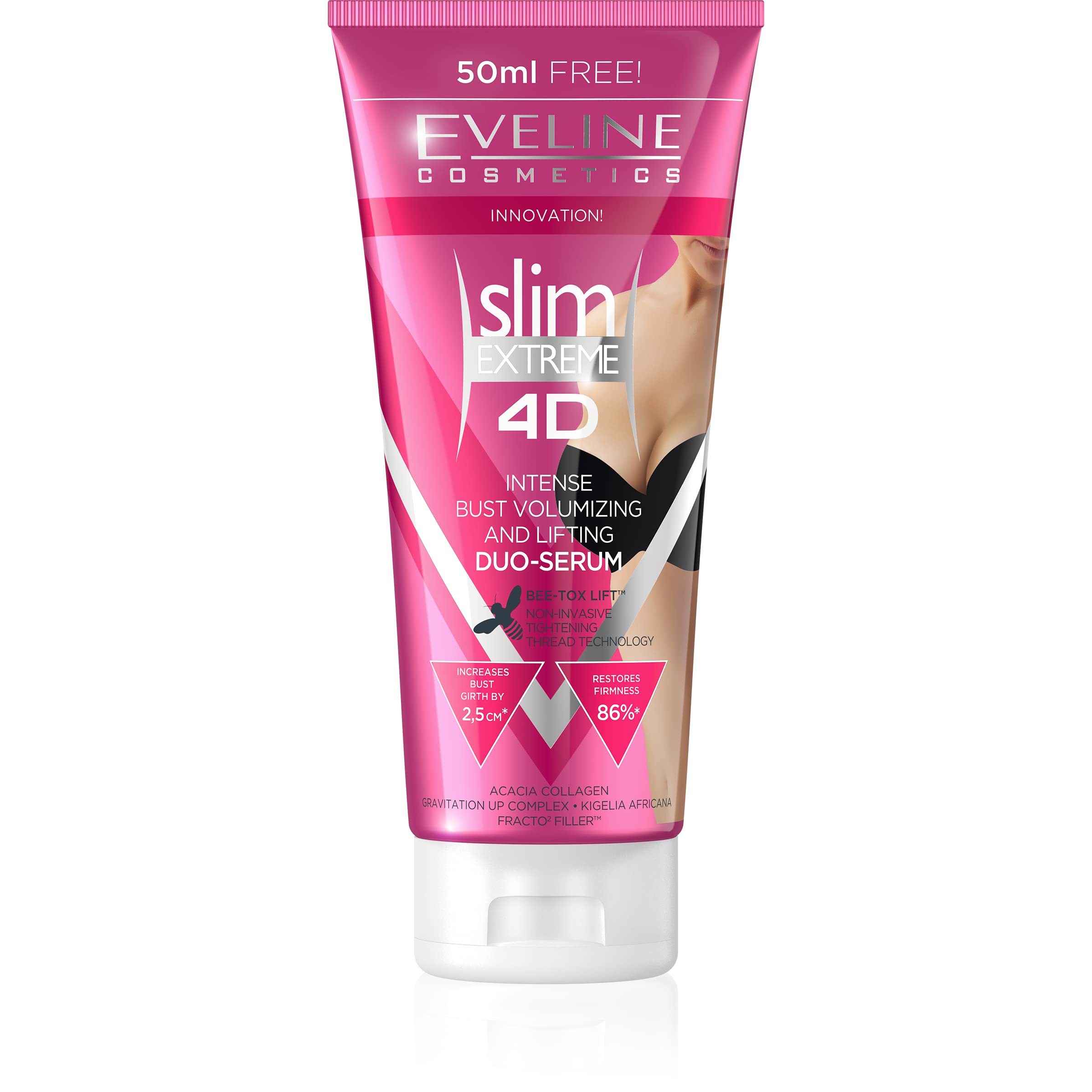Eveline Cosmetics Slim Extreme 4D Intensive Bust Enhancement & Firming Serum with BEE-TOX LIFT™, 200 ml - Breast Firming, Anti-Aging & Cellulite Reduction