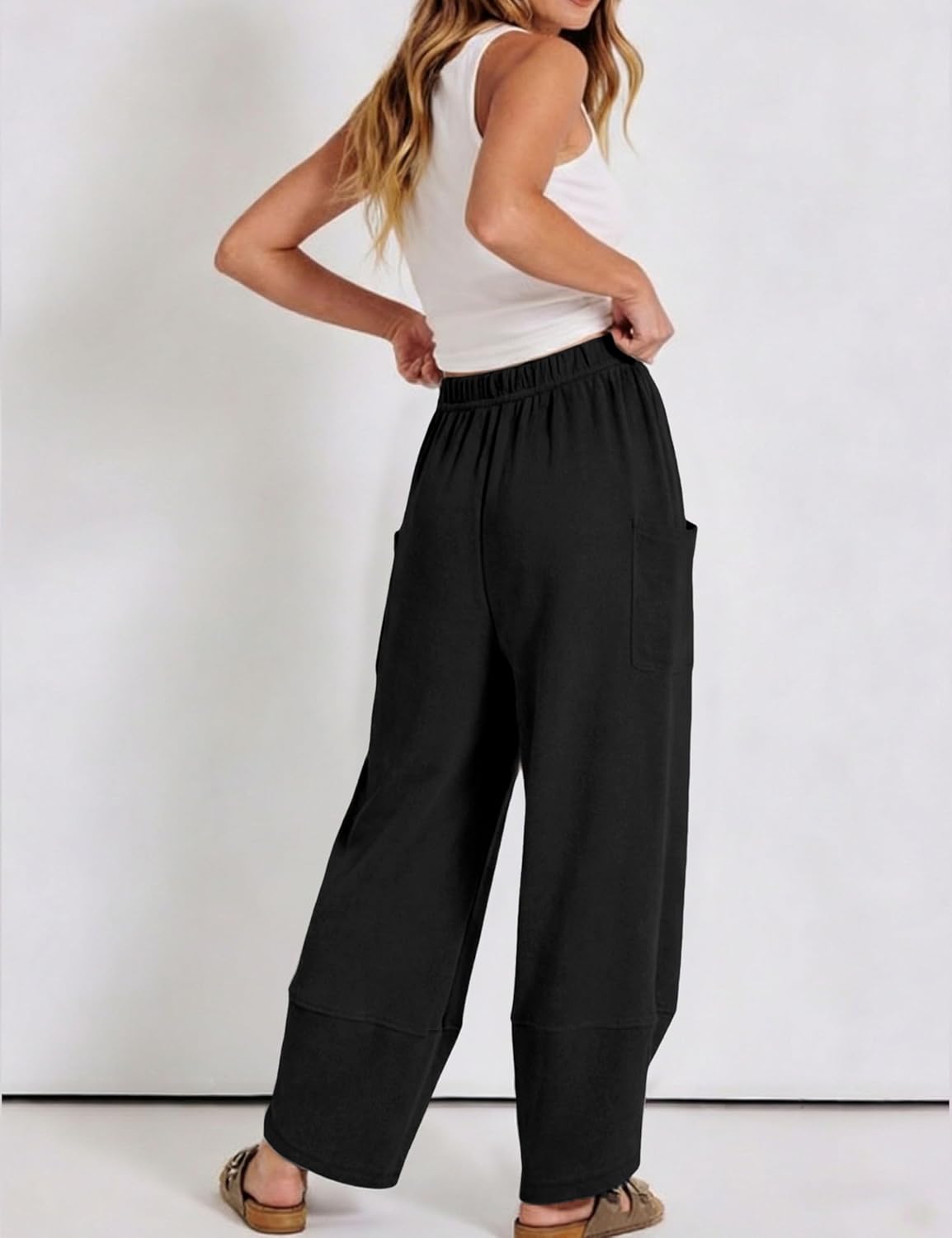 Athlisan Womens Wide Leg Pants Elastic Waist Baggy Palazzo Harem Pants with Pockets - Image 4