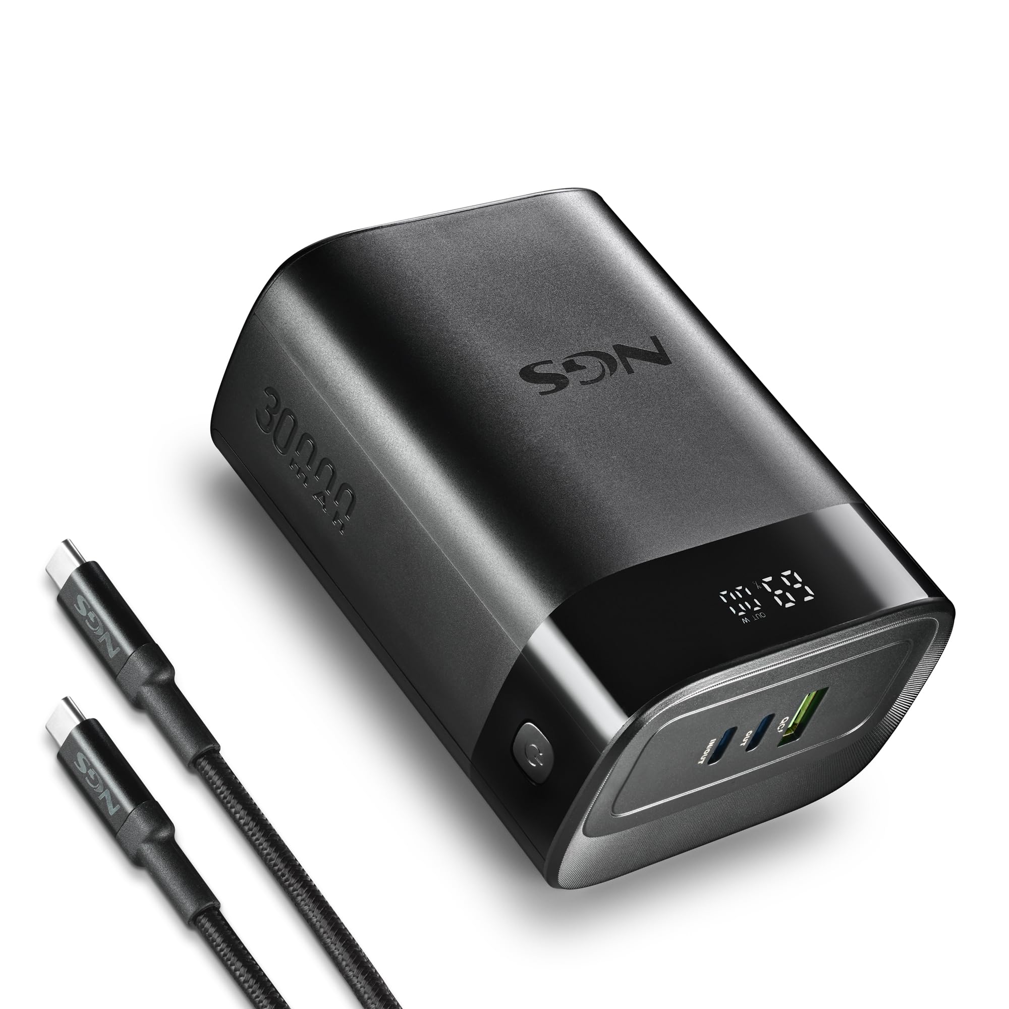 NGS Twix 30 - Batteria portatile 30000 mAh, 140 W, ricarica rapida, PD 3.1 per laptop, USB-C 30 W, USB-A QC 22,5 W, display LED, compatto e leggero, compatibile con iPhone, Samsung, Huawei