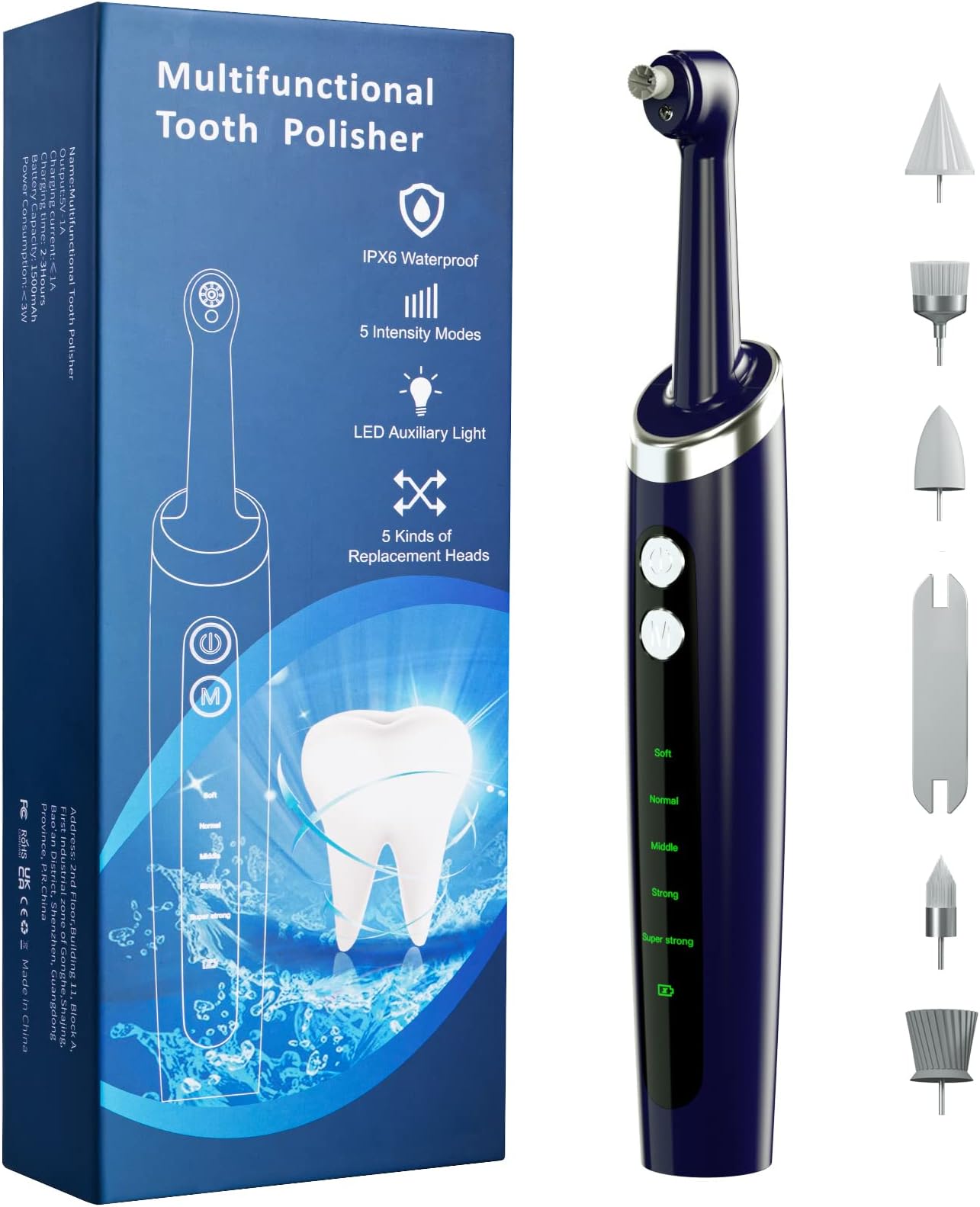 Electric Tooth Polisher, Multifunctional Replacement Head Teeth Cleaning Kit for Fighting Tooth Smoke and Tea Stains, USB Charging, Waterproof (Blue)