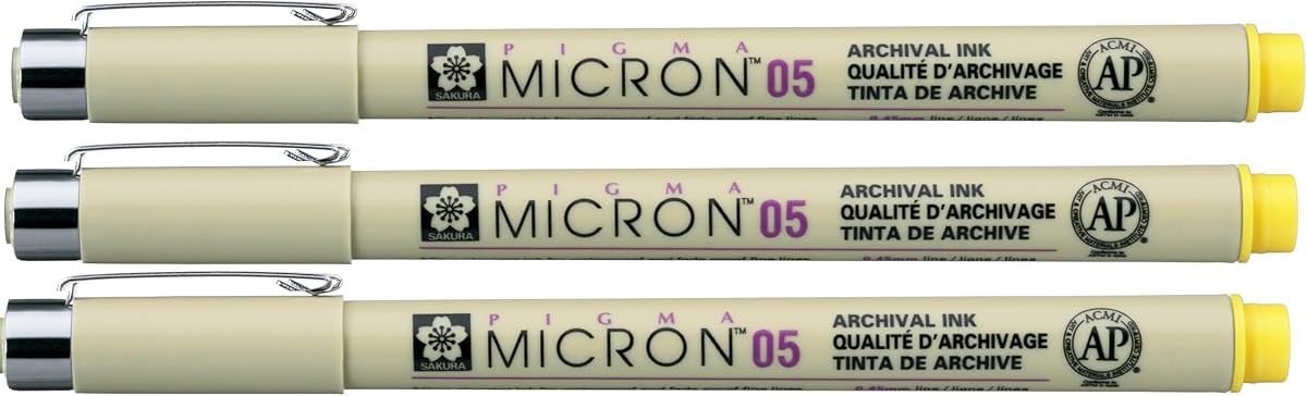 Sakura Pigma Micron - Pigment Fineliners - 0.5mm - Yellow [Pack of 3]