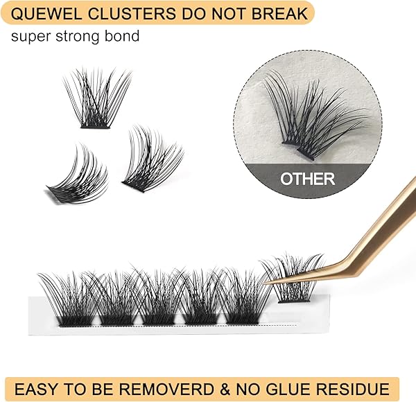Besuche den QUEWEL- Wimpern Einzeln QUEWEL Cluster Lashes Mega D Curl 16mm Segmente Breit Fundament Individuelle Wimpern für Augen Make-up DIY Wimpernverlängerung(Mega-D-16mm) in use