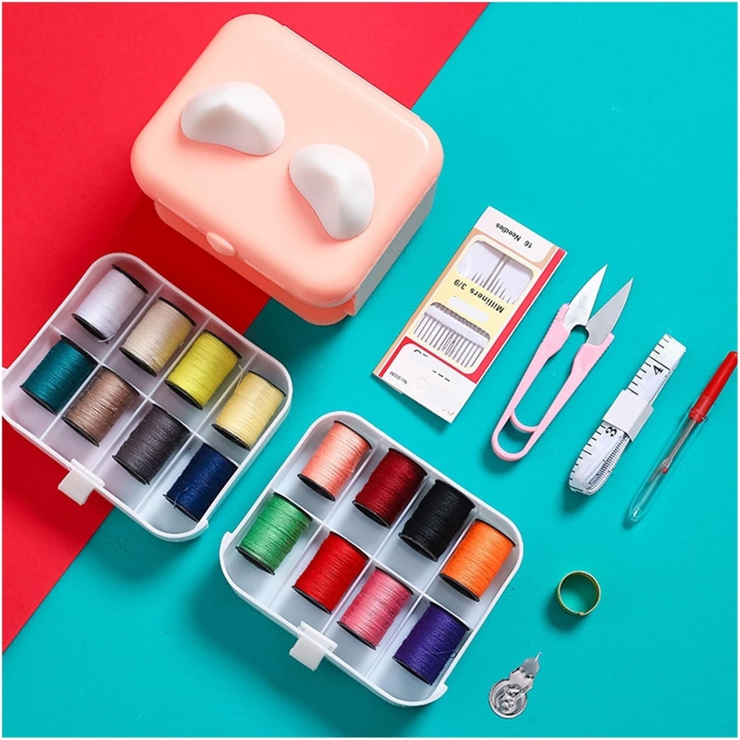 JSEIAJB Sewing Kits Portable Hand-Sewing Storage Tools Box with Needles Threads Buttons Scissors Sets Quilting Stitching Embroidery(E)