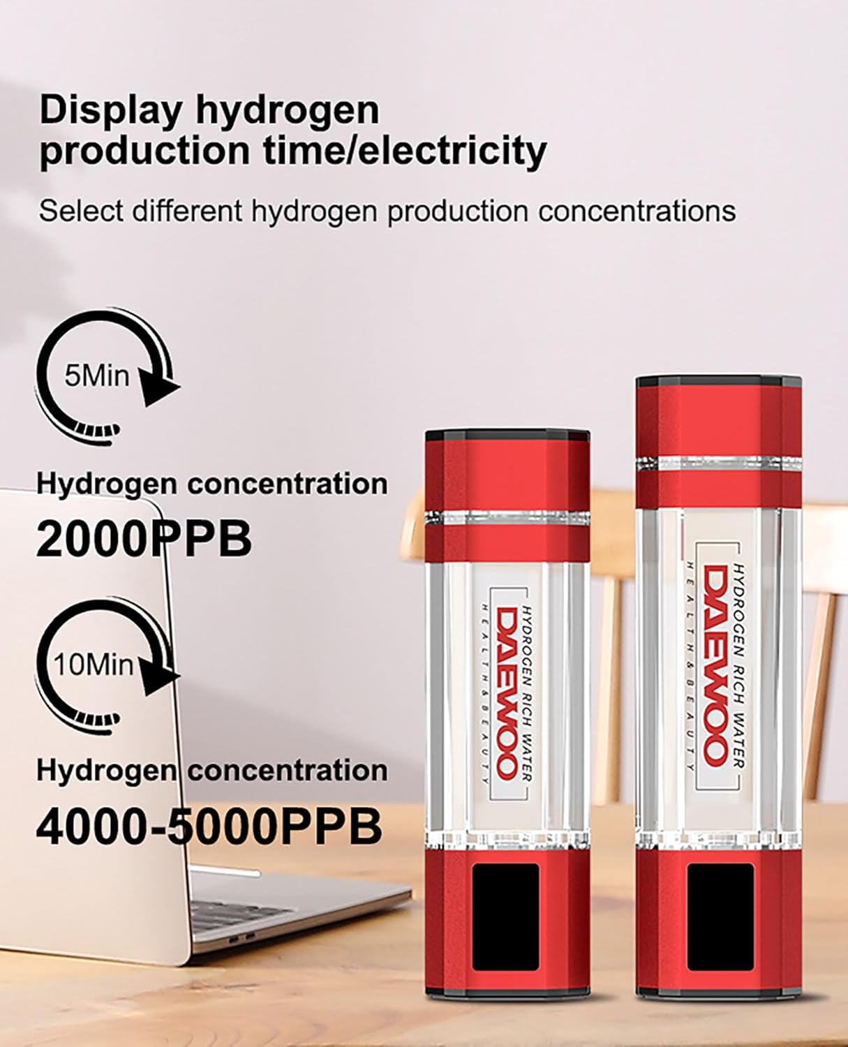 Hydrogen Water Bottle Generator, Portable H2 Water Ionizer Machine Cup, Hydrogen Water Bottle for 99.9% Pure Hydrogen, Healthy Hydrogen Ions Water Pitcher, Gift for Men Women