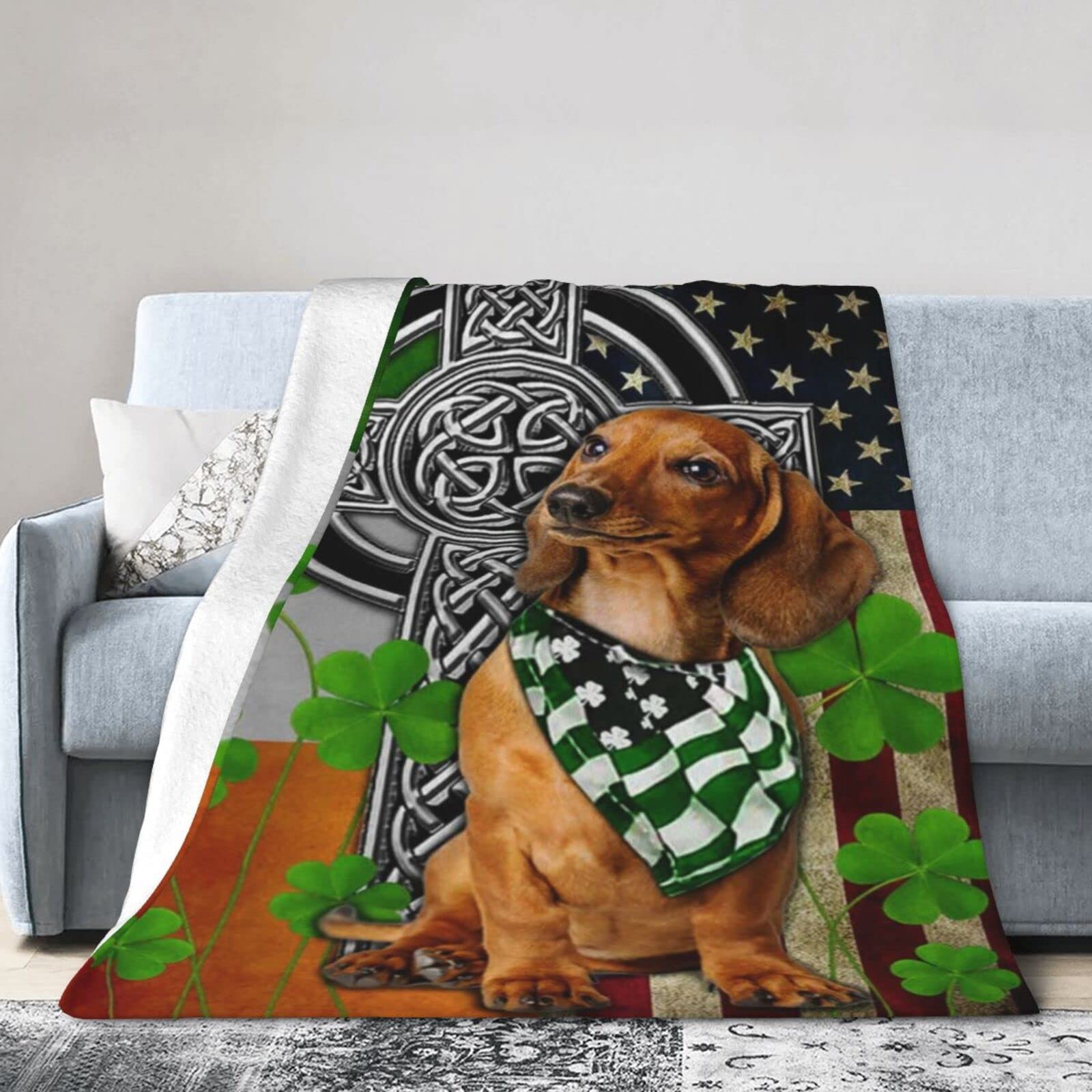 Lsjuee Flannel Fleece Blanket 50"X40" Dachshund Irish Cross Sofa Throw Blanket Quality Ultra-Soft Travel Spring Blankets for Kids Keep Warm