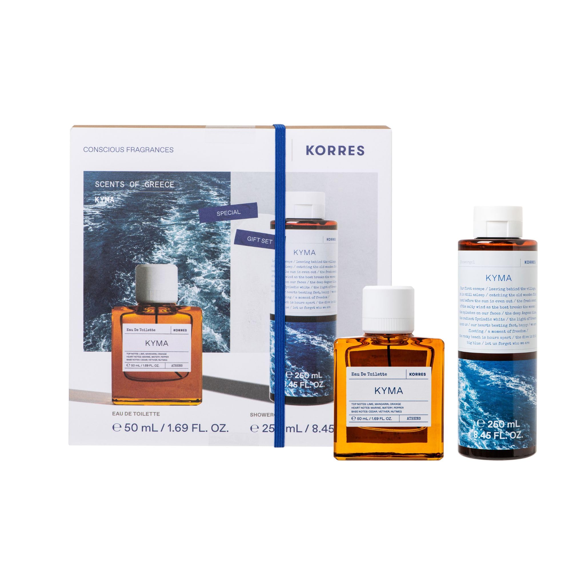 KORRES KYMA Duftset – Eau de Toilette 50ml & Duschgel 250ml, frischer aquatischer Unisex-Duft, belebend und langanhaltend, ideal als Geschenk, vegan