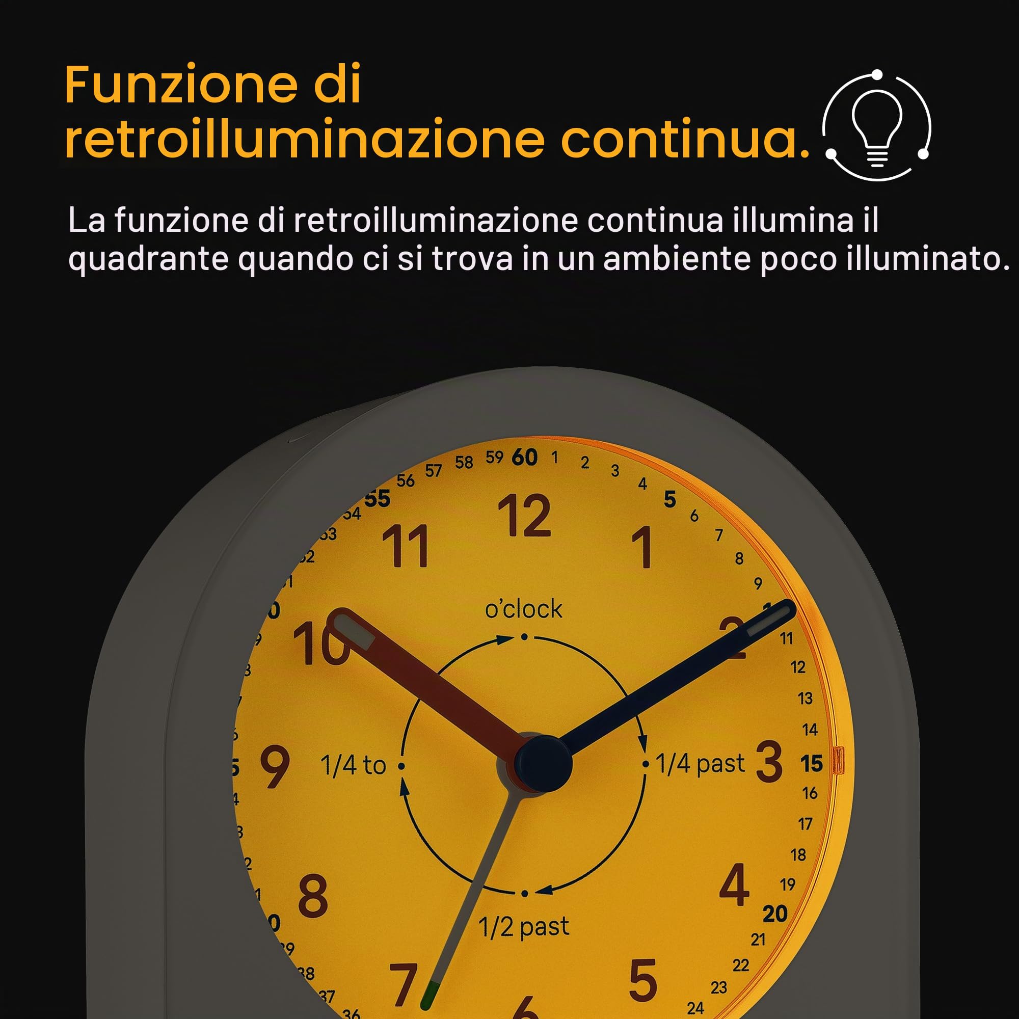 Braun Sveglia didatticoda analogica funzione snooze e retroilluminazione continua, movimento silenzioso al quarzo, quadrante facile da leggere, suoneria incrementale, bianca, modello BC22TW.