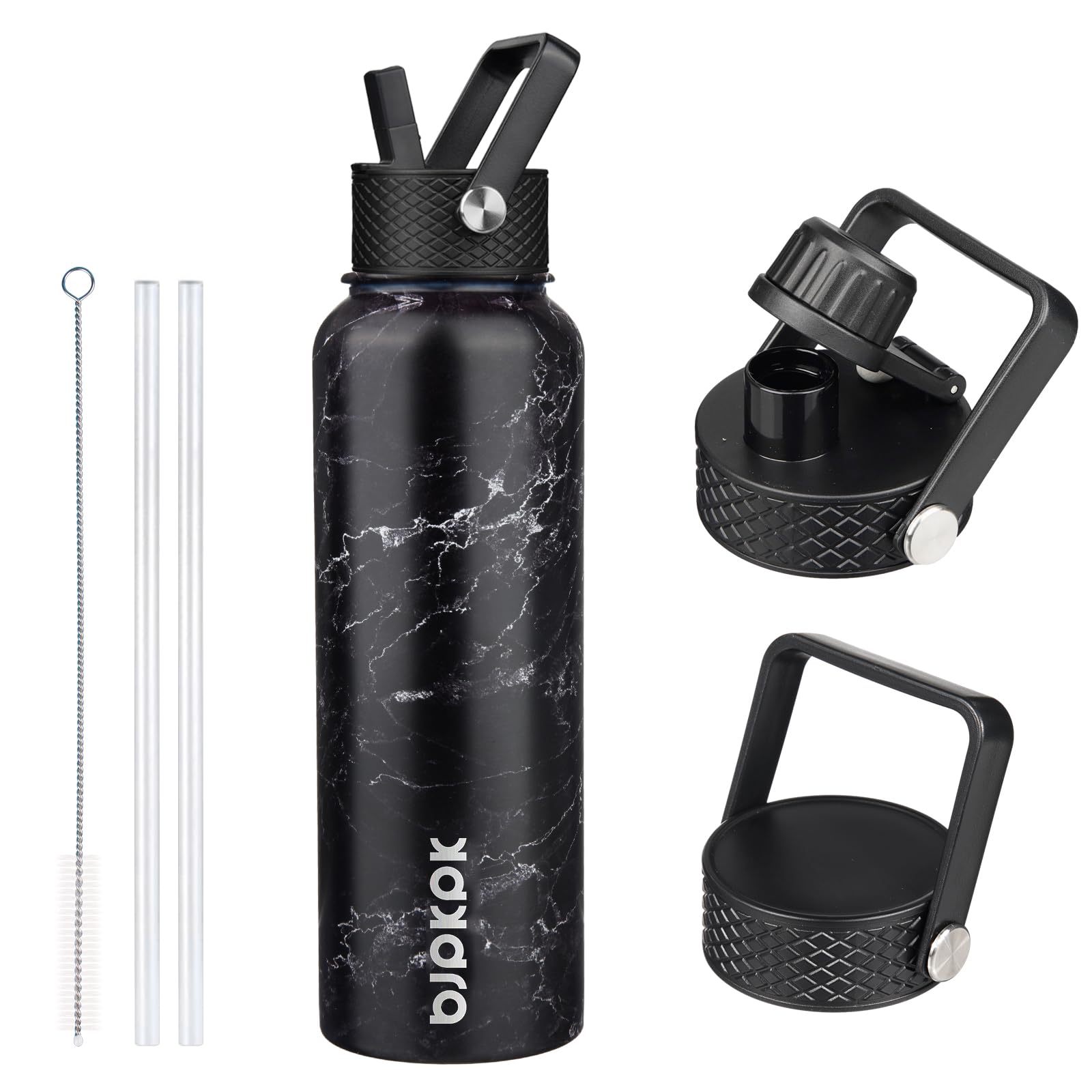 BJPKPK Insulated Water Bottles with Straw Lid, 40oz Stainless Steel Water Bottles with 3 Lids, BPA Free Leakproof Thermo, Tumblers, Cups for Sports,