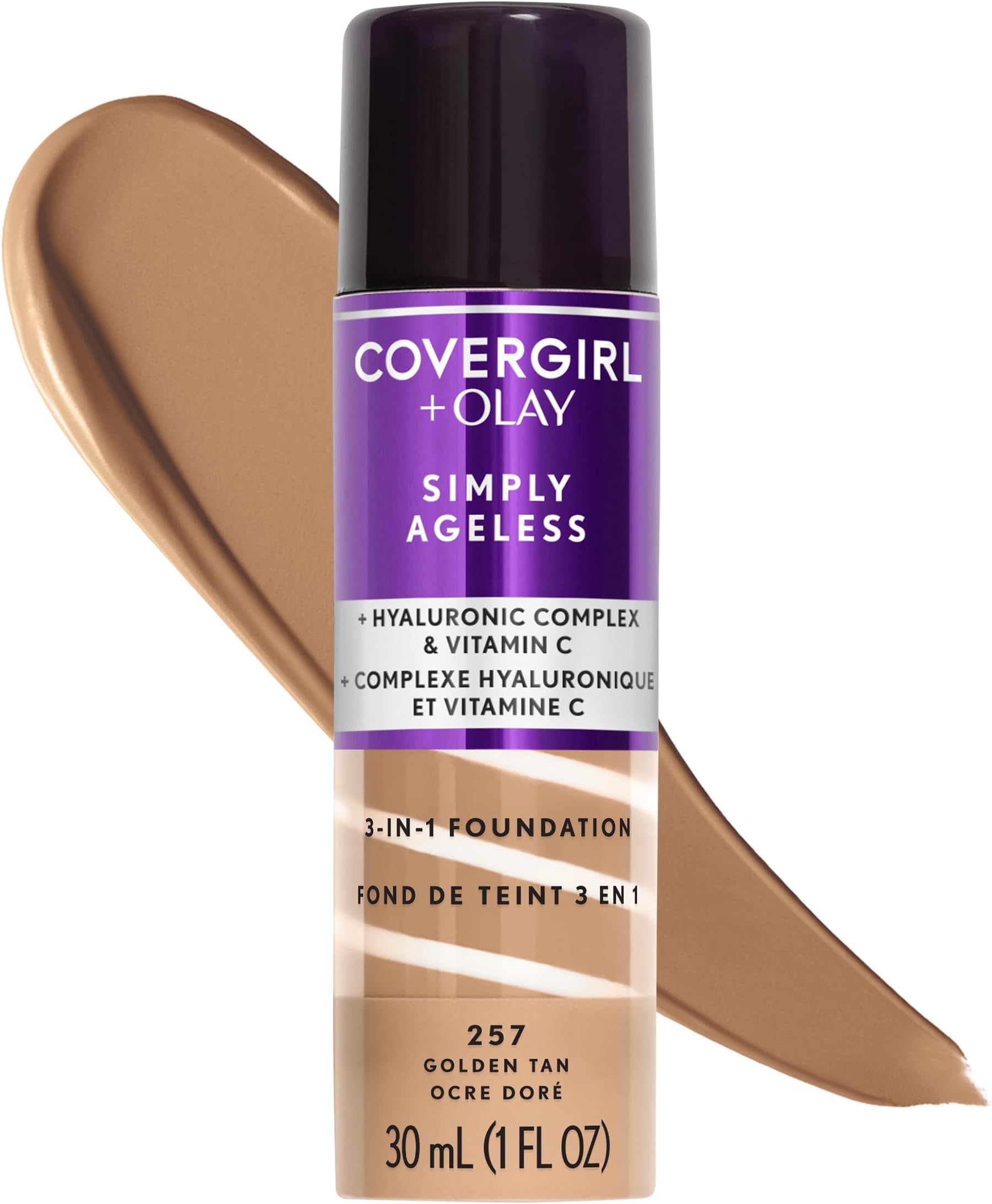 CoverGirl + Olay Simply Ageless 3 in 1 Liquid Foundation - 257 Golden Tan, 1 oz