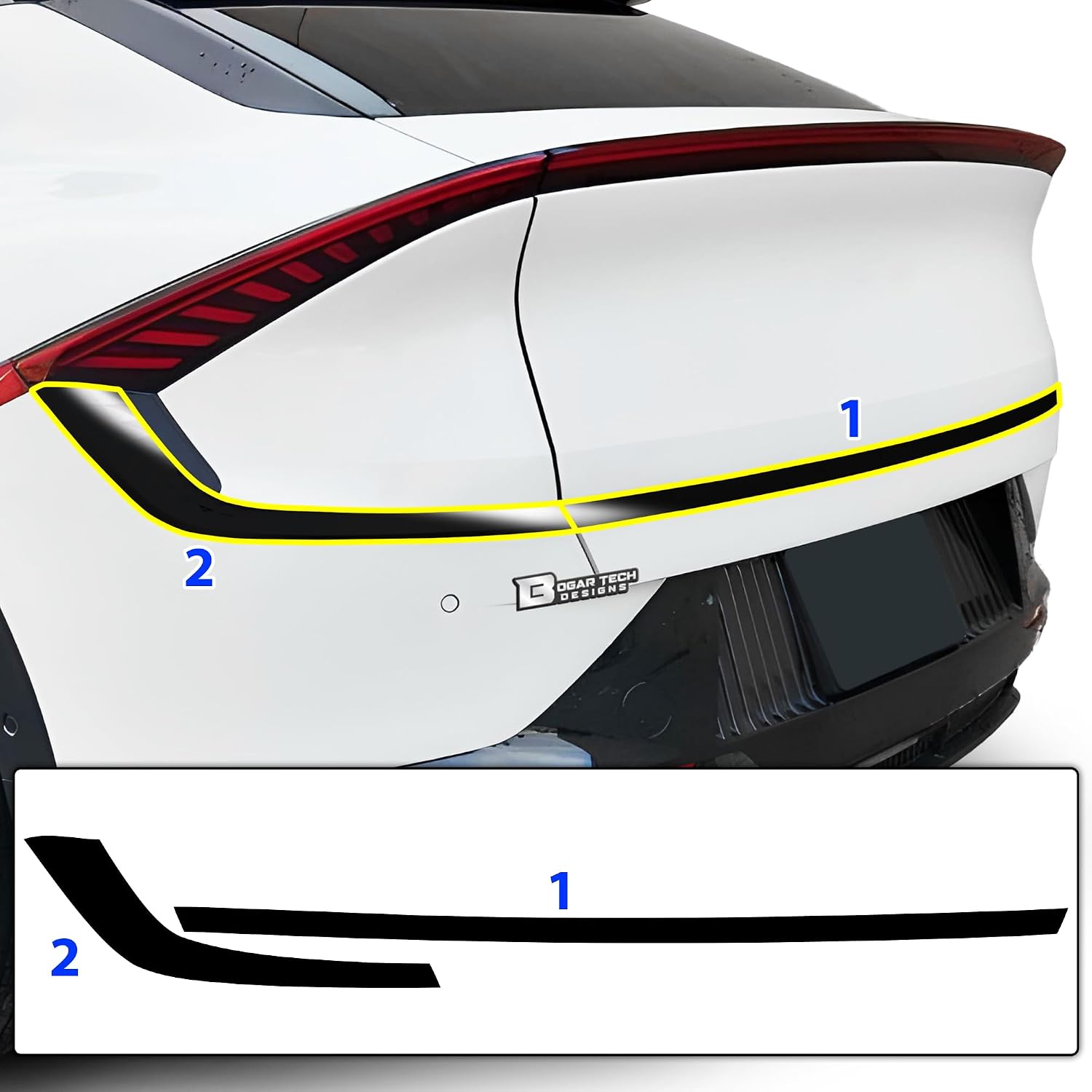BOGAR TECH DESIGNS for Kia EV6 2022-2026 Rear Bumper Chrome Delete – Precut Vinyl Trim Overlay, Gloss Black Blackout Look