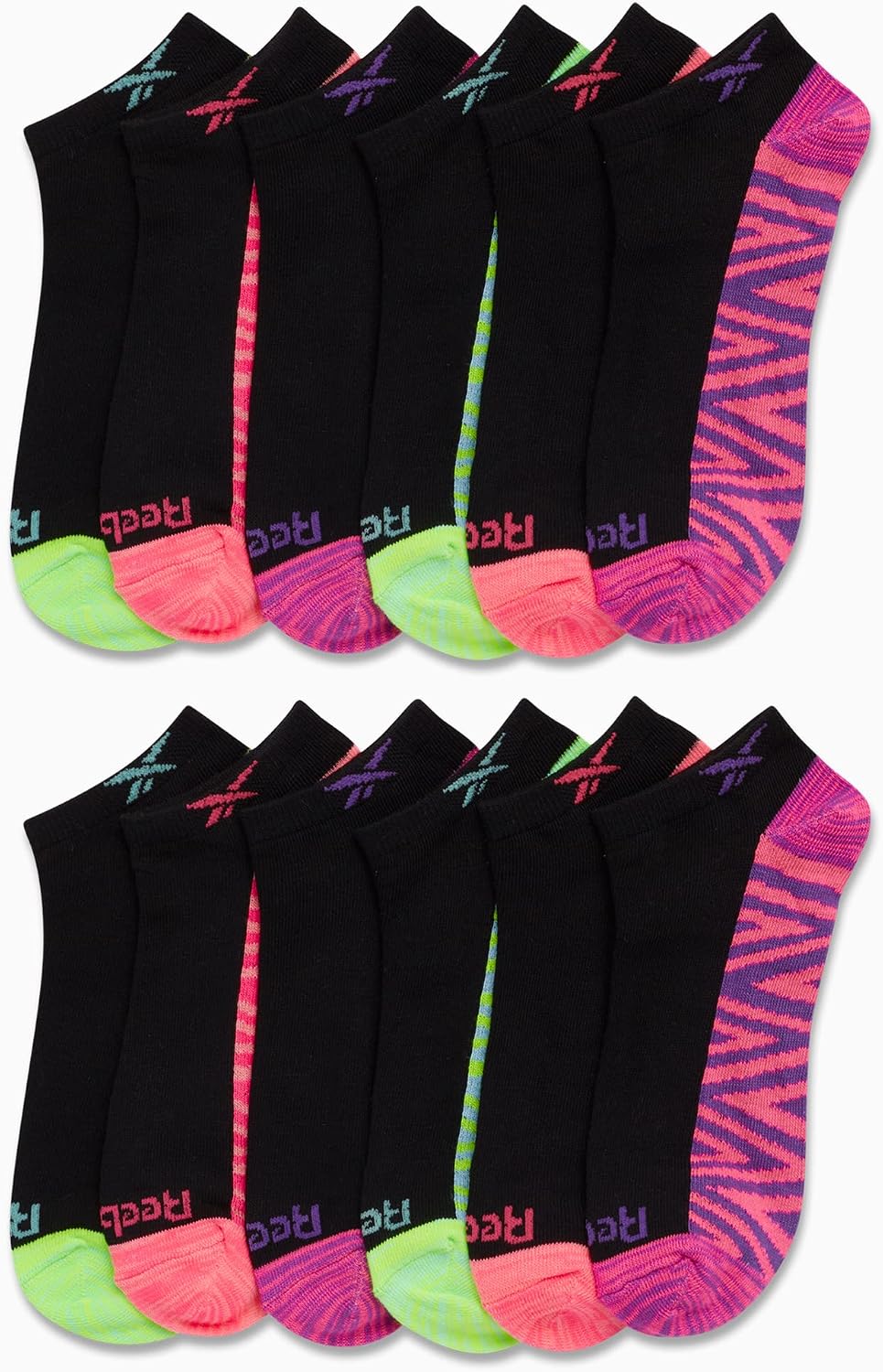 Reebok Girls' Low Cut Socks – 12 Pack Lightweight Breathable Low Cut No Show Socks for Girls - Girl's Athletic Socks