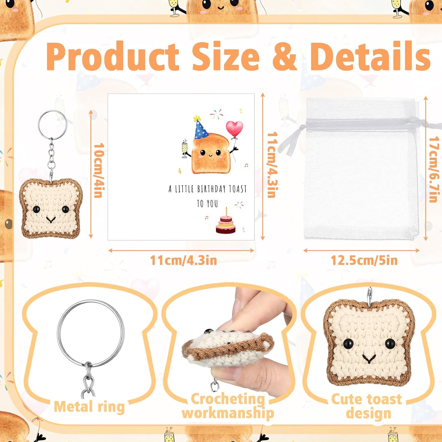 Crochet Toast Birthday Gift for Her Him Cute Toast Keychain with Card Funny Birthday Present for Friends Family Coworkers