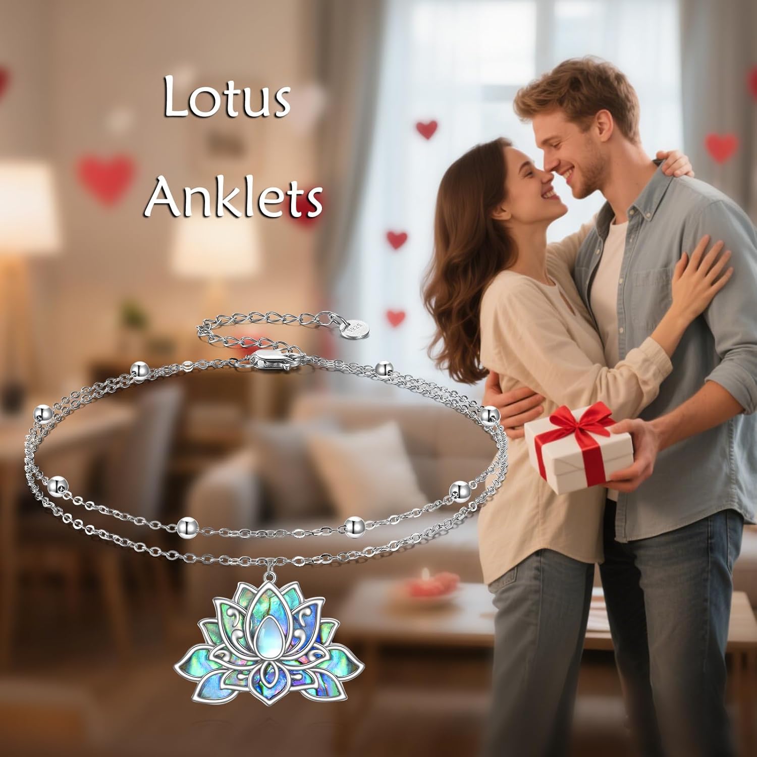 KZX Lotus Anklet 925 Sterling Silver Abalone Shell Lotus Layered Anklet Jewelry Gift for Women - Image 6