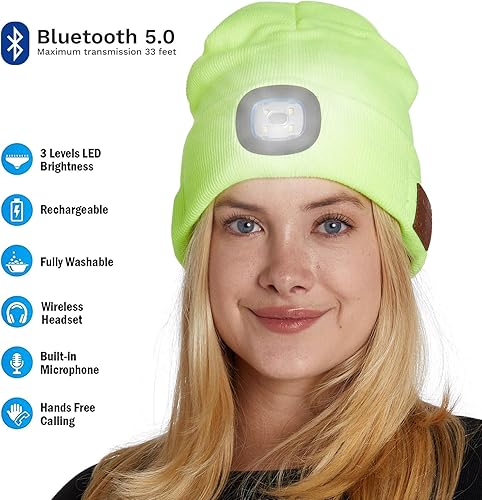 Miniatura 3 de BLACK DECK Gorro unisex LED Bluetooth Faro LED y auriculares estéreo inalámbricos compatibles con todos los dispositivos Bluetooth