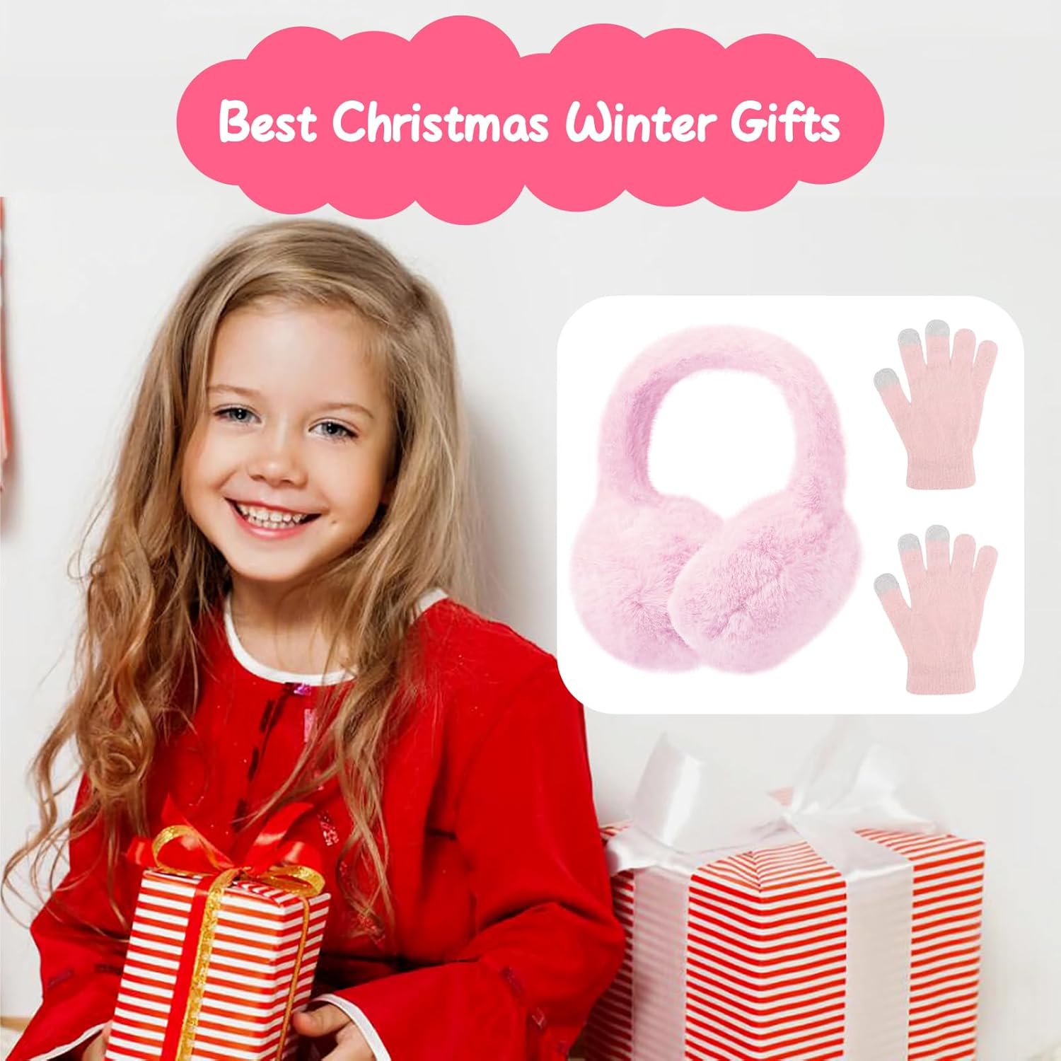 Kids Plush Earmuffs and Gloves Set Girls Boys Winter Faux Fur Ears Muffs Covers Outdoor Ear Warmers Age 7-12 - Image 7