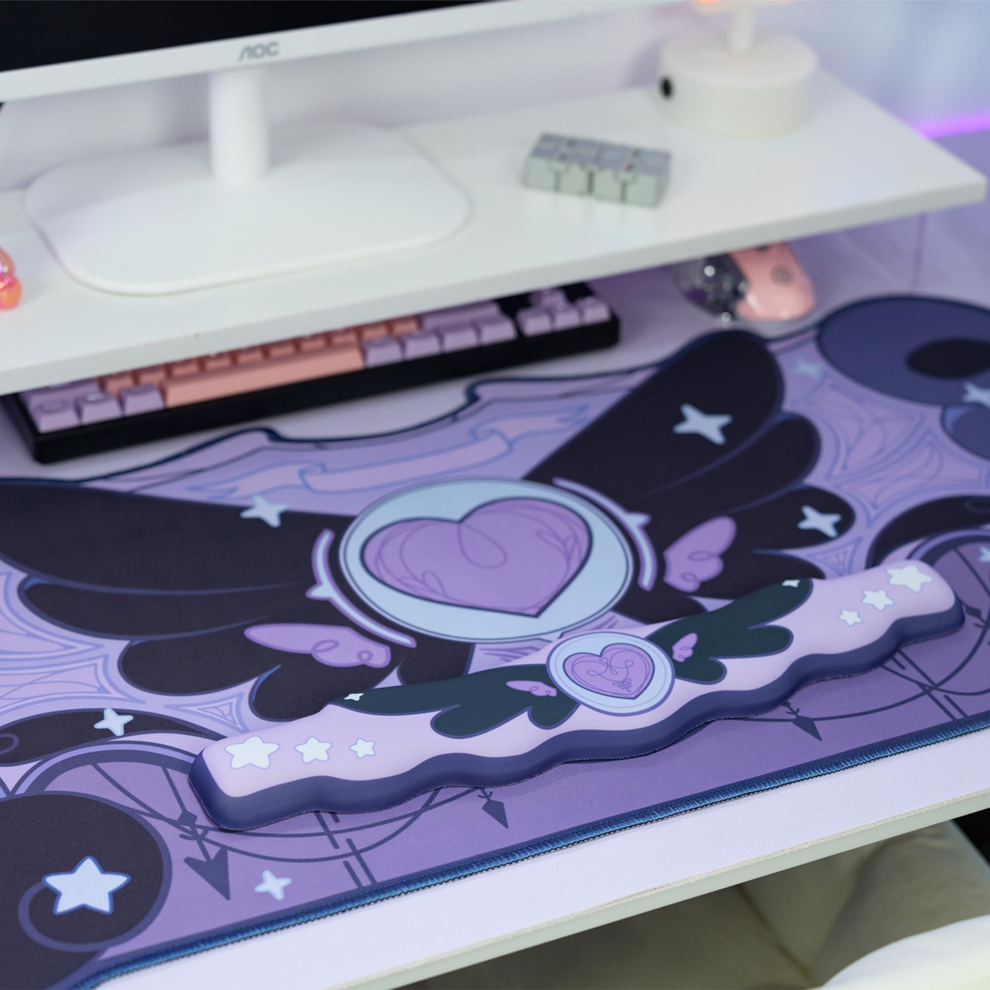 GeekShare Kawaii, set di poggiapolsi – base in gomma anti-scivolo e supporto per polso in memory foam, per tastiera e mouse, perfetto per giochi o animali domestici (viola)