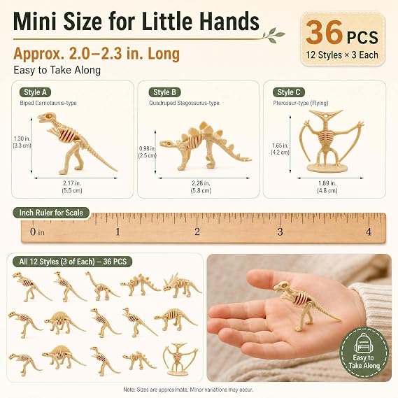 36PCS Dinosaur Bones, Mini Dinosaur Figures Fossils Party Decorations