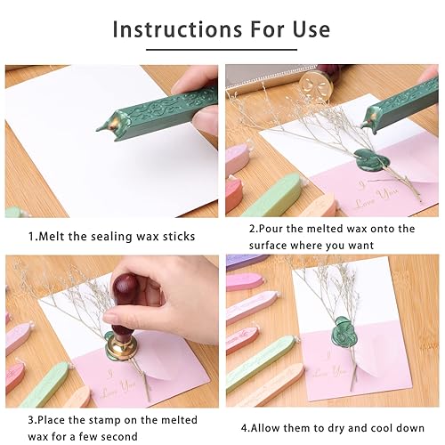 Miniatura 5 de FEEIN Varillas de cera de sellado antiguas con sello, varillas de sellado de cera con mechas para letra postal y sello de cera retro vintage