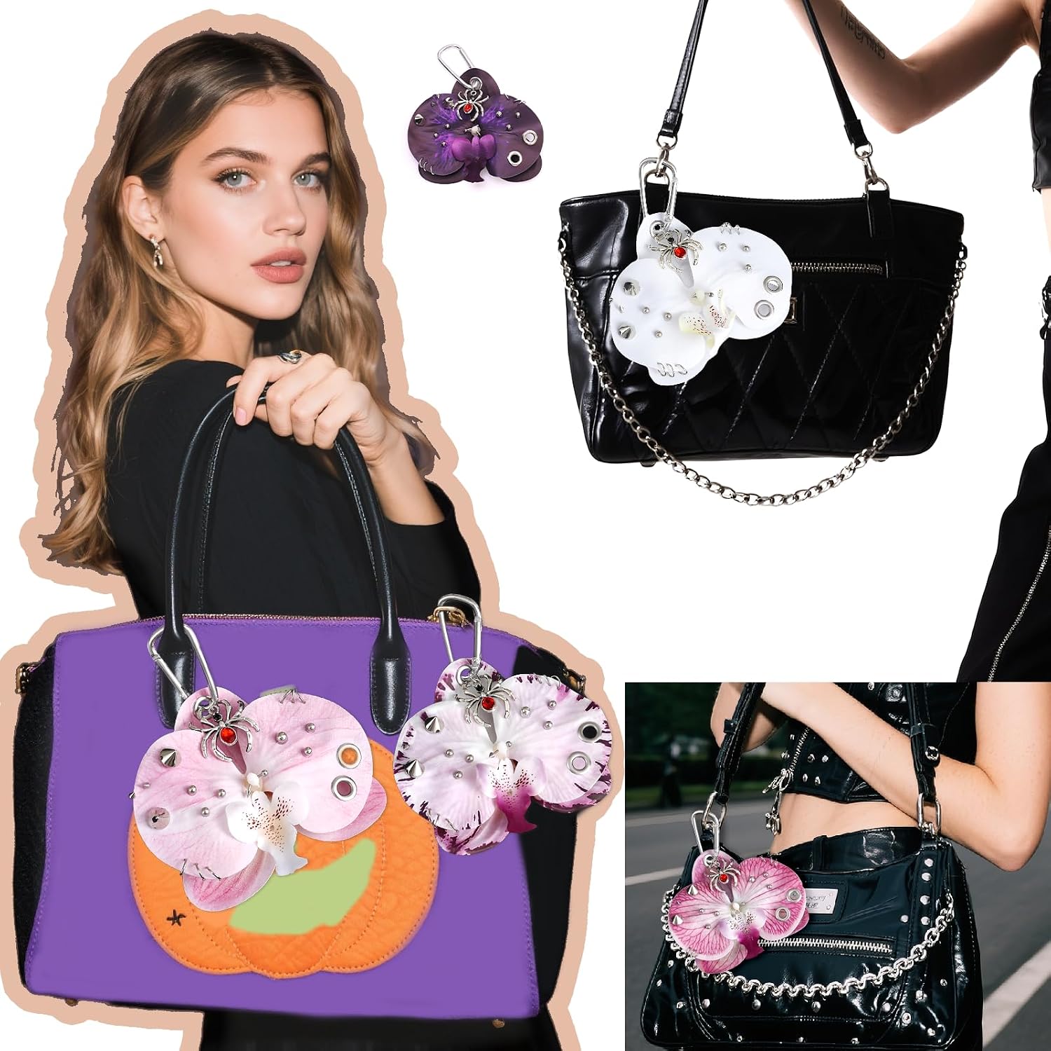 OCOUYVD Keychain Flower Spider Bag Charms Purse Key Chains Women Cute - Car Keyrings Leather Handbags - Fashion Enthusiasts image 5