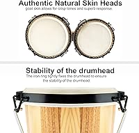 Vista 2 de MUSICUBE Bongo Drums for Kids Adults Professional 6” and 7” Tunable Hand-Crafted Bongo Drum Percussion Instrument with Tuning Wrench and Storage Bag