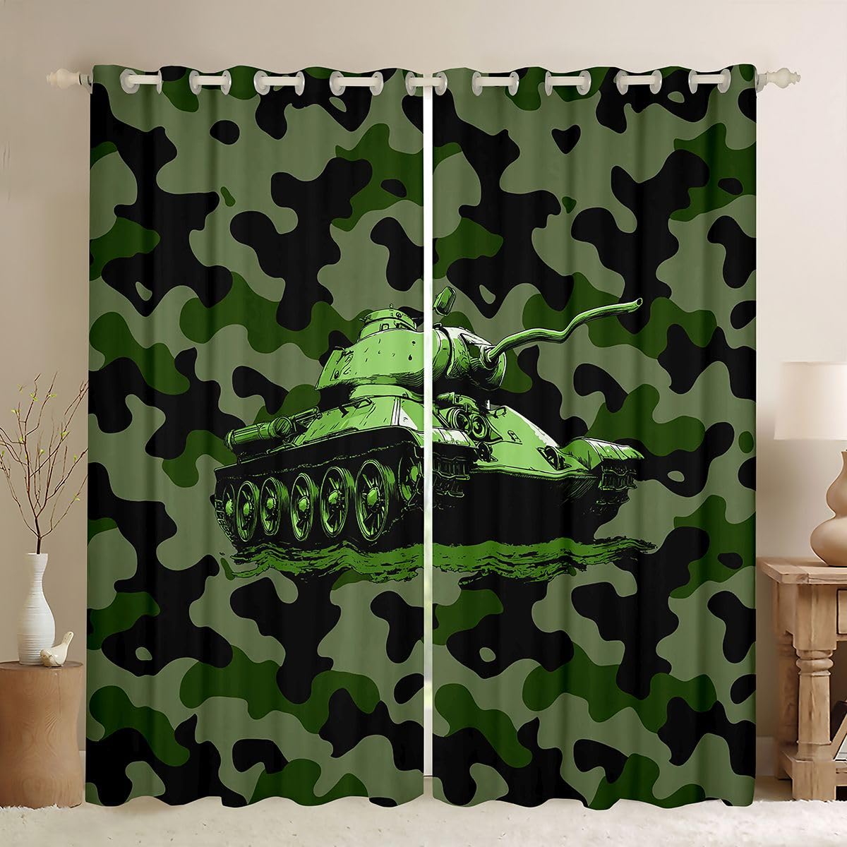 Rideaux voilage thème guerre armée pour décorer une chambre de garçon