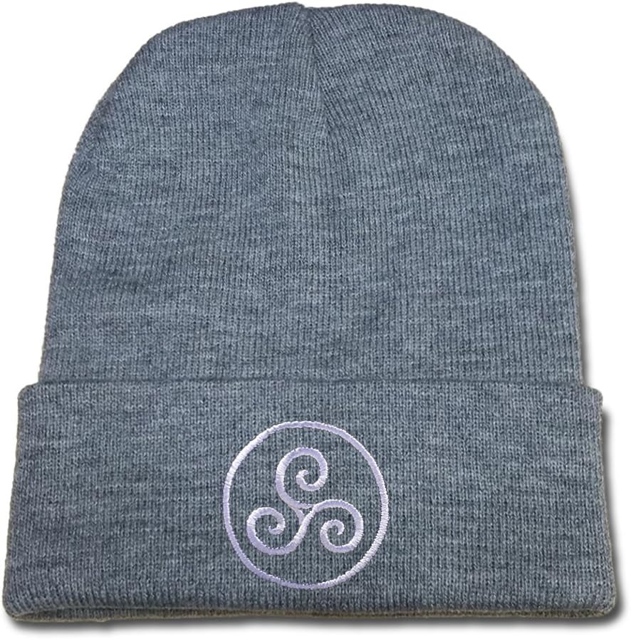 Yuduoduo Merlin-Inspired Druid Triskele Symbol Logo Beanie Fashion Unisex Embroidery Beanies Skullies Knitted Hats Skull Caps - Grey