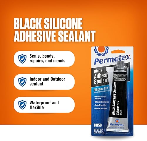Miniatura 3 de Permatex 81158 Black Silicone Adhesive Sealant, 3 oz. Tube, Pack of 1