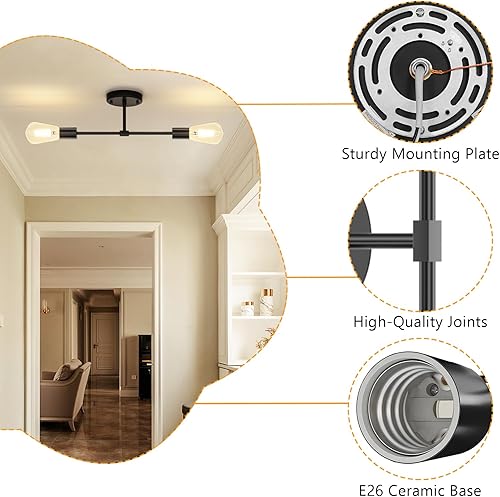 Miniatura 3 de FadimiKoo 2 lámparas negras para baño, apliques de pared modernos, lámpara de techo semiempotrada para interiores, para pasillo, dormitorio, cocina