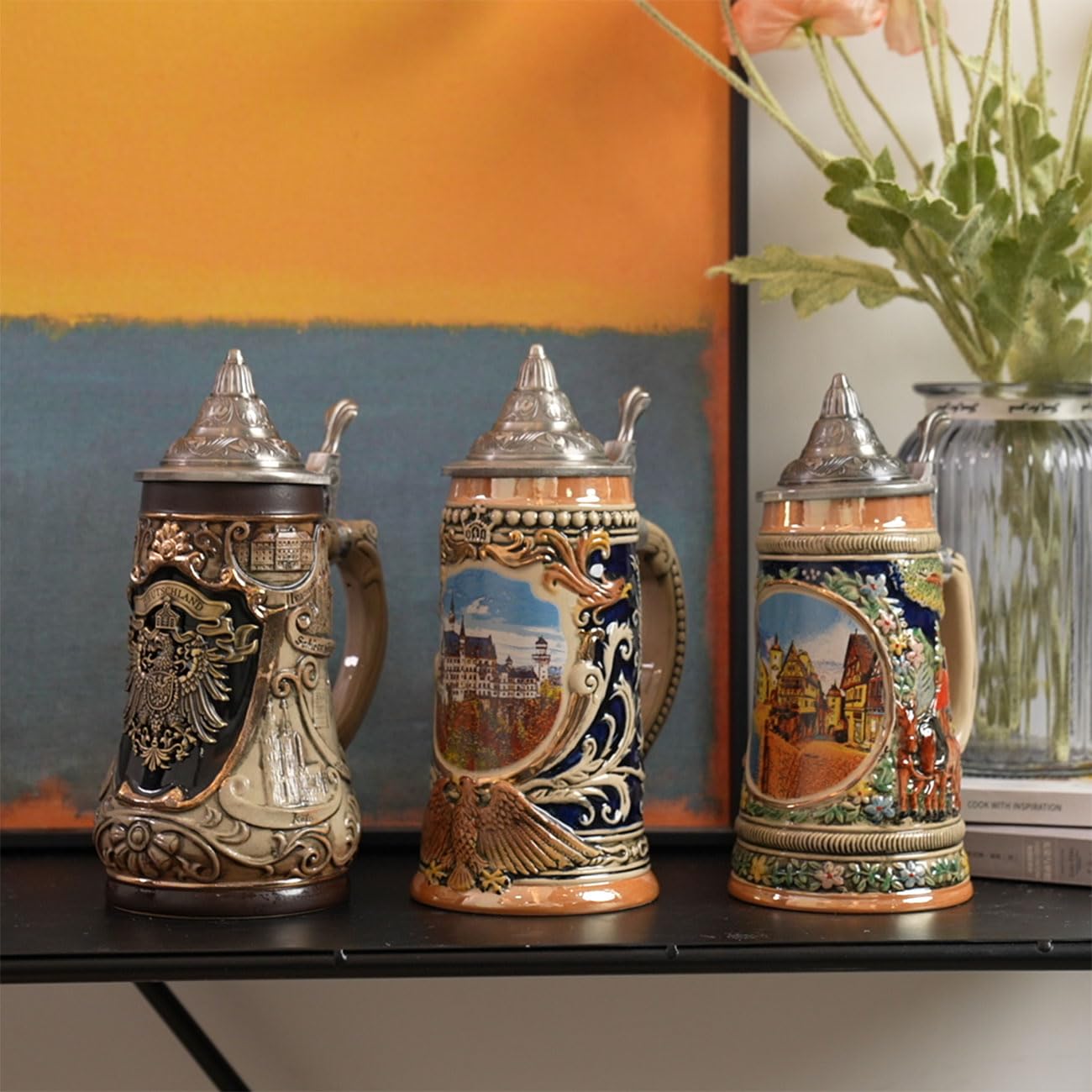 Bierkrug Mit Deckel Deutscher Bierseidel Steinkrug Oktoberfest Trinkbecher Bayern Geschenk Für Männer Vater Bierliebhaber Keramik 700ml