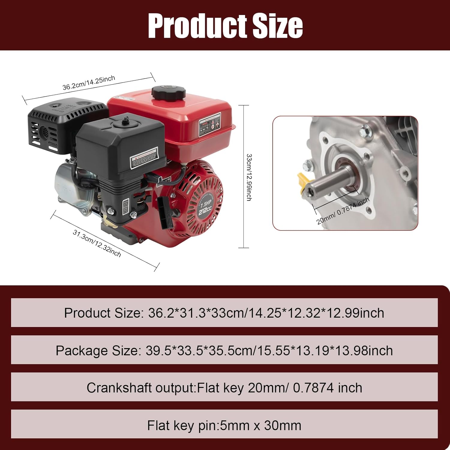 212CC Engine, 7.5 HP 4 Stroke Gas Engine Motor, Mini Bike Engine with Air Cooling System for Go Kart Log Splitter Lawnmowers