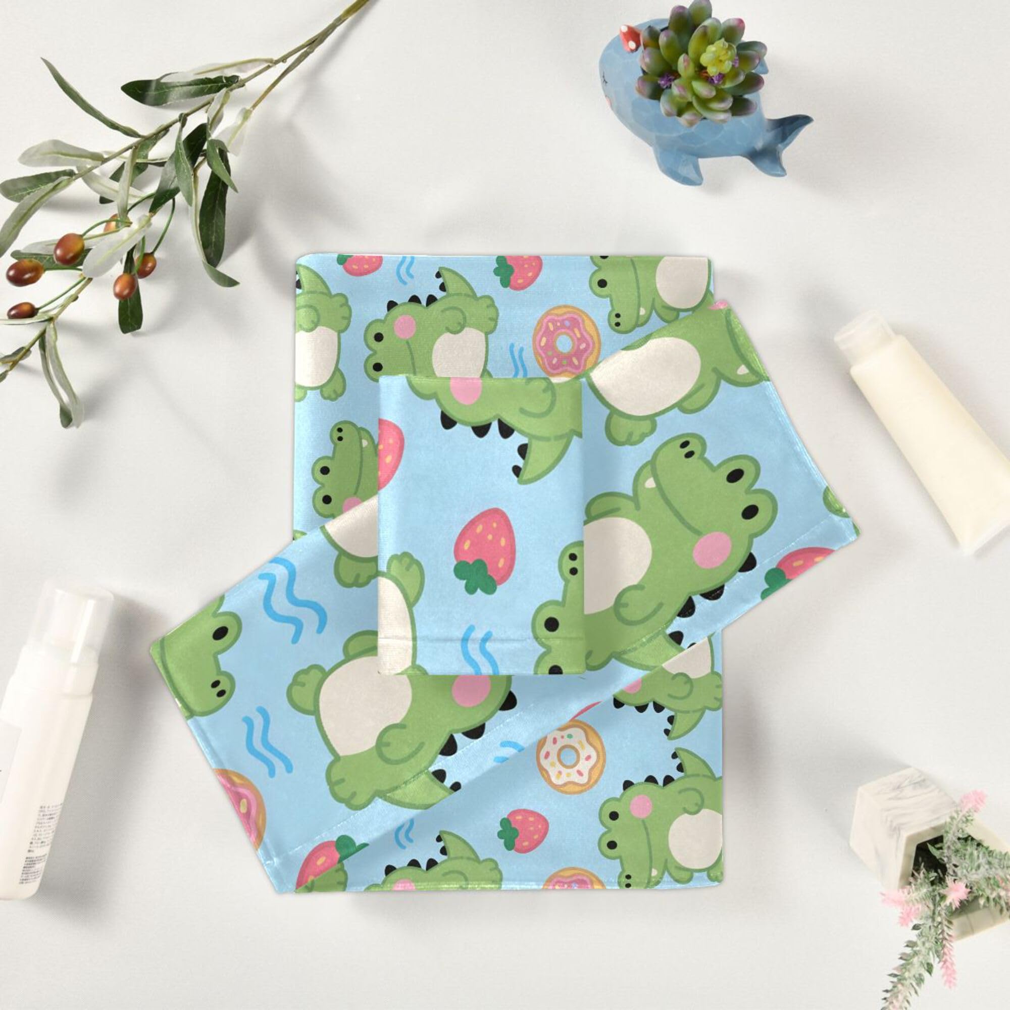 ALAZA Juego de 3 toallas para baño, diseño de cocodrilo, fresa, dona, baño, baño, baño, playa, decoración