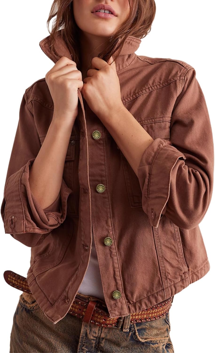 happlan Women's Fashion Loose Long Slevee Trendy Denim Jacket Jean Coat