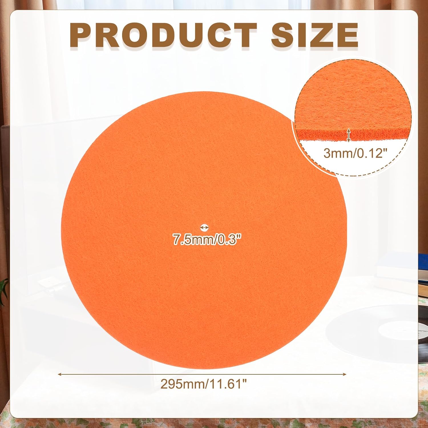MECCANIXITY Record Player Mat, 12 Inch Turntable Mat 3mm Felt Turntable Pad for Vinyl Record Player, Orange