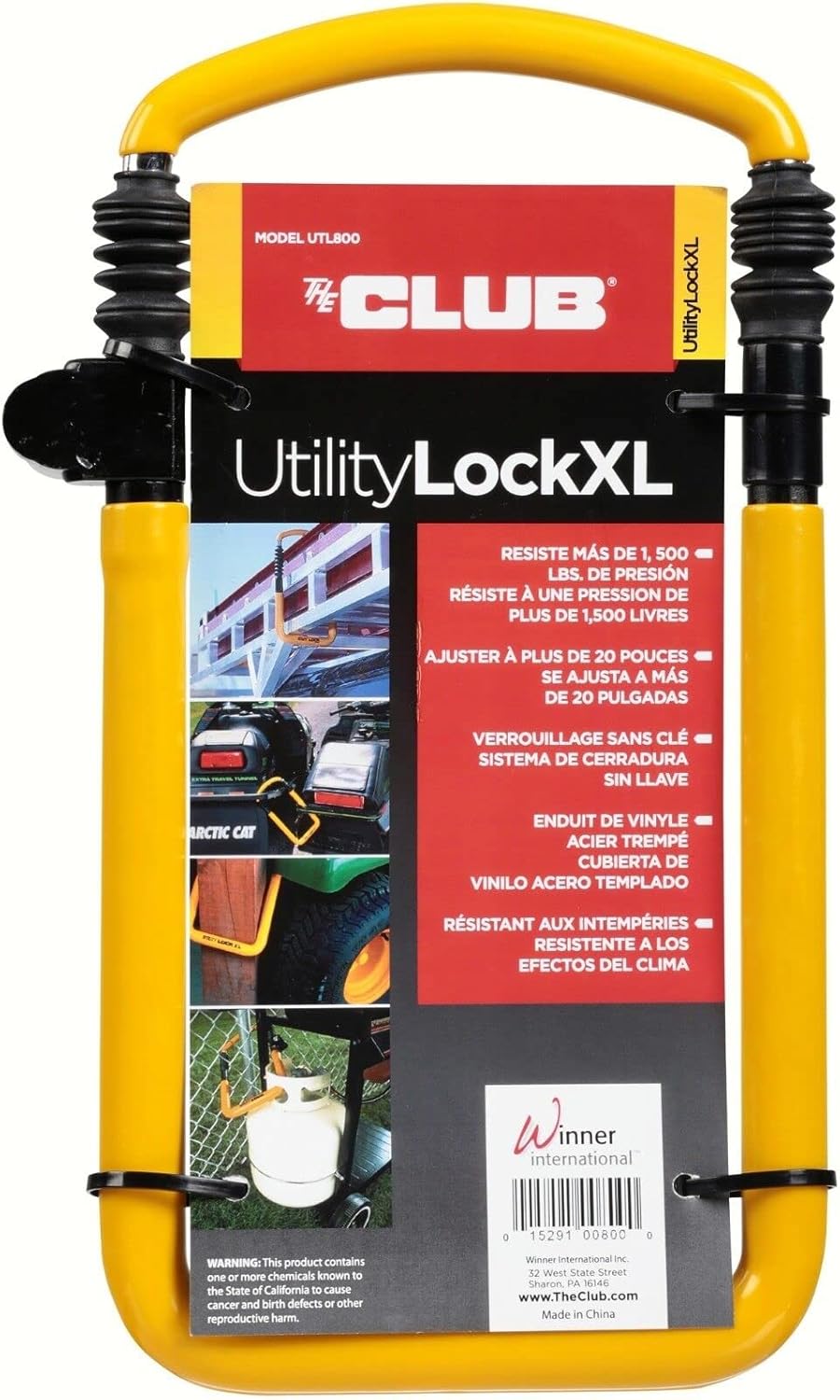 Winner International The Club UTL800 Utility Lock, 13.25"-20.25", Yellow