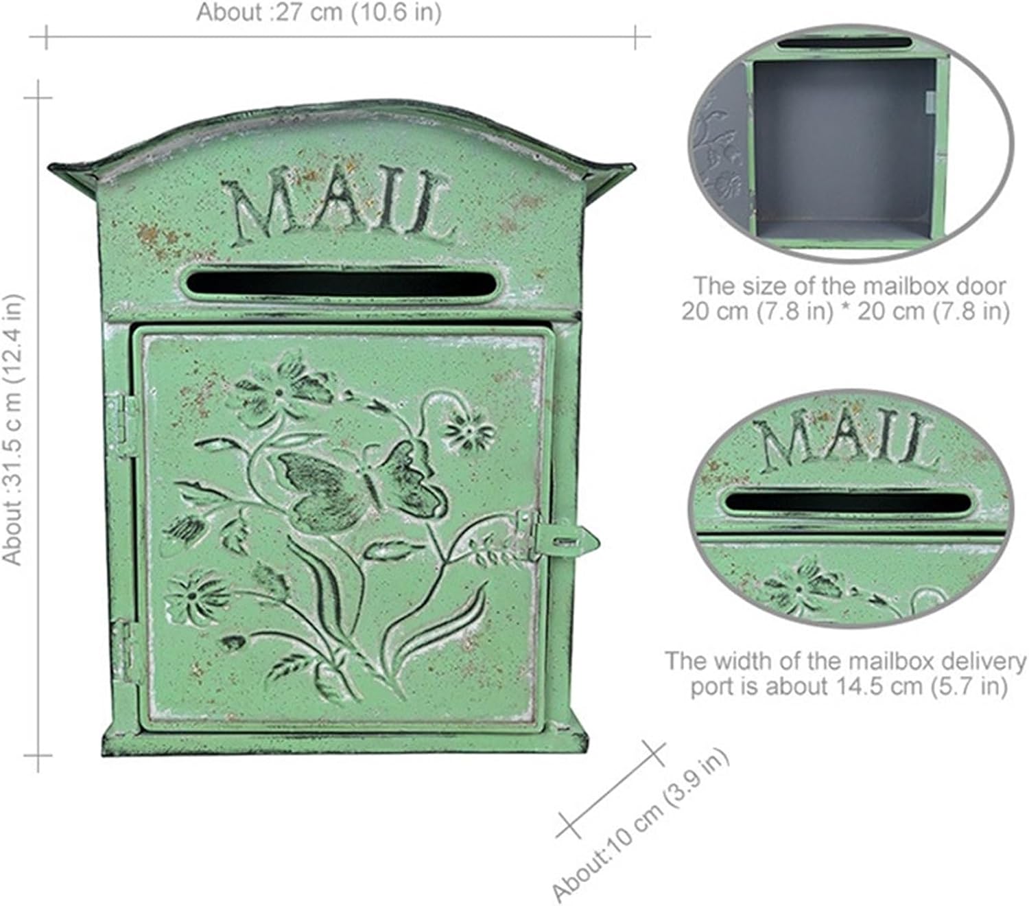 メールボックス ポスト ヴィンテージ 壁掛けレターボックス 郵便受け 錬鉄製 ヴィラ メールボックス 家の装飾用 家庭用受け箱