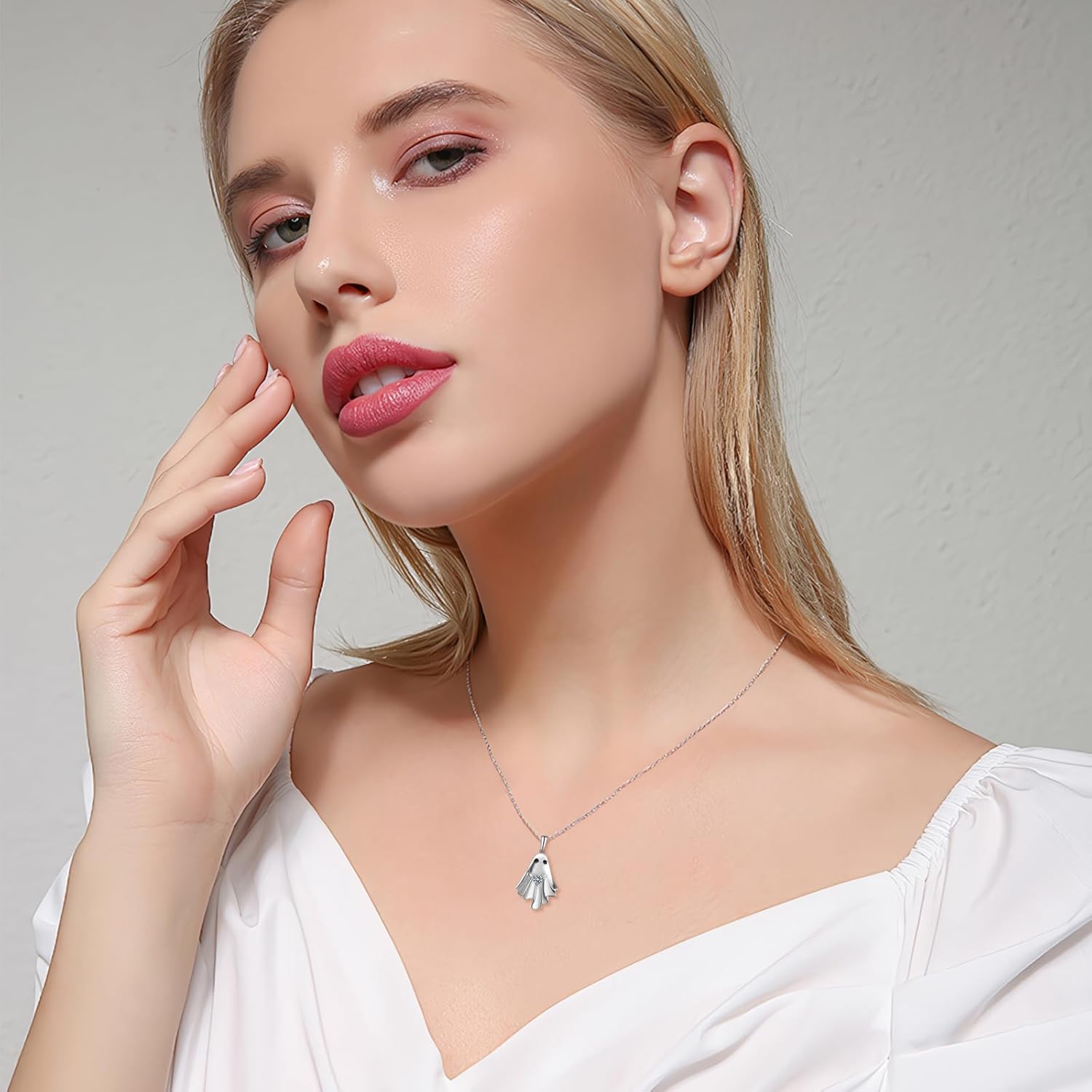 Halloween Ghost Necklace for Women S925 Sterling Silver Spooky Ghost Pendant With Heart Cz for Women Halloween Jewelry Gift - Image 5