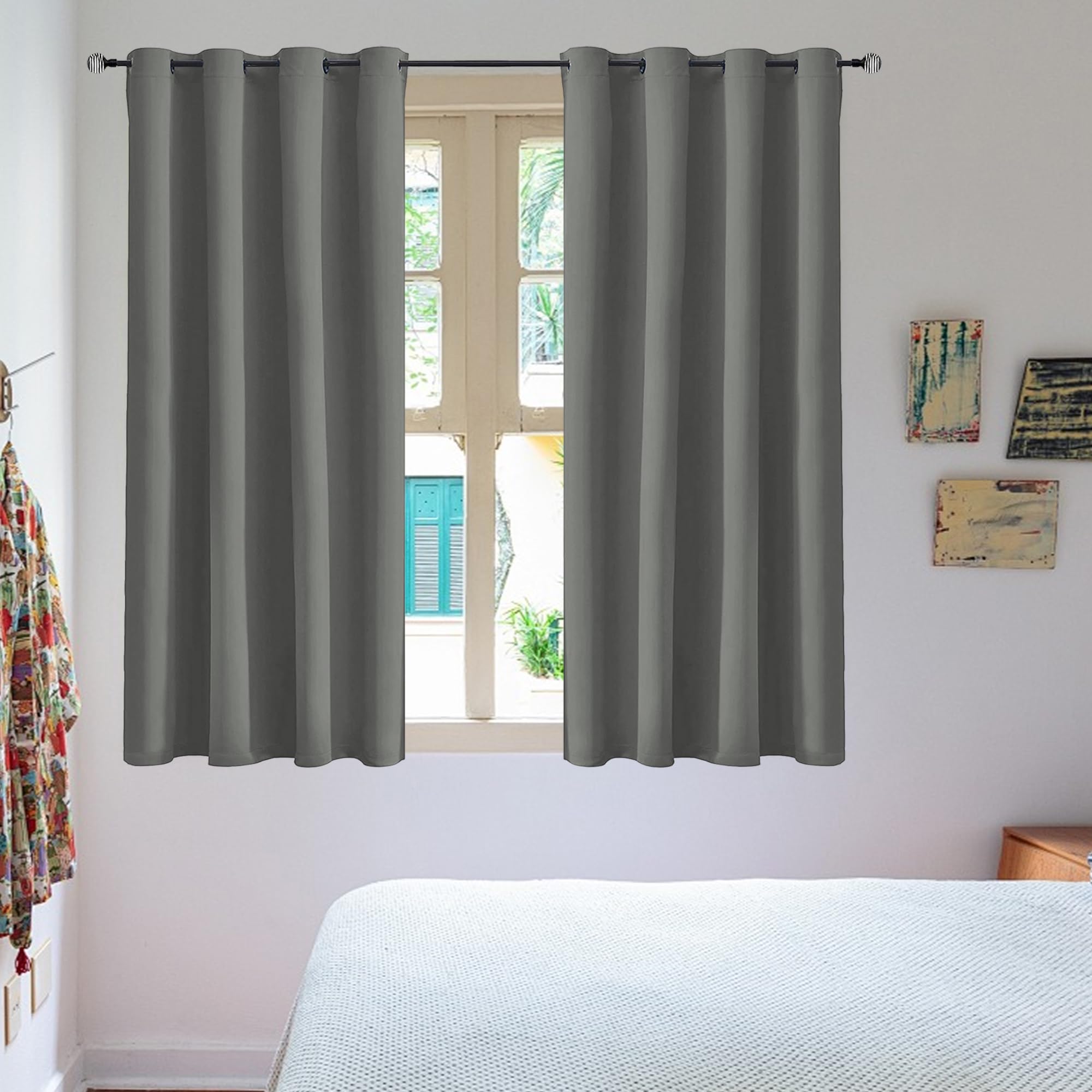 Gardinenschals Verdunkelungsvorhang Gardinen Blickdicht Vorhang Schlafzimmer mit Ösen, 1 Stück (Grau, 70 x 120 cm)