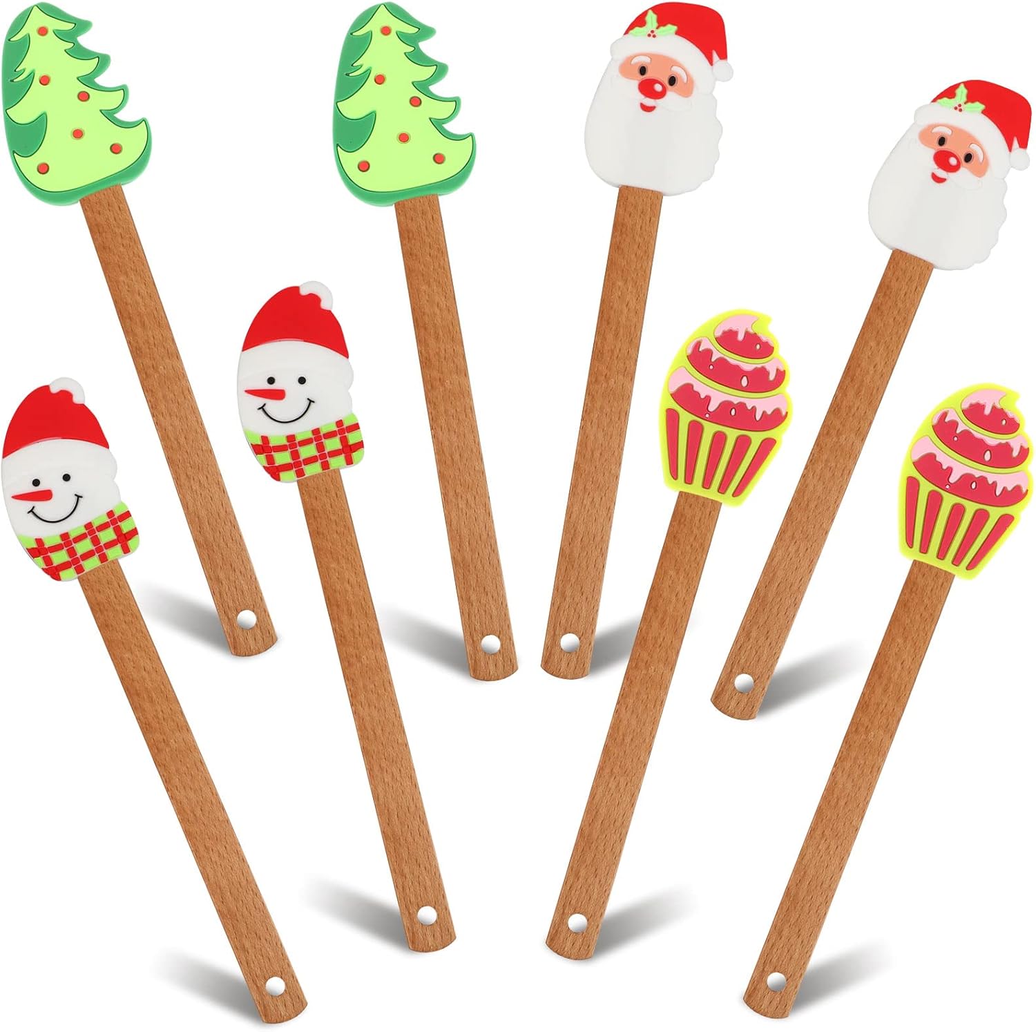 8 Pieces Christmas Silicone Spatula, Santa Claus Snowmen Christmas Tree Pattern Pancake Spatula with Wooden Handle for Kitchen Mixing Stir Butter Cream Cooking Baking 8 Pieces Christmas Silicone Spatula, Santa Claus Snowmen Christmas Tree Pattern Pancake Spatula with Wooden Handle for Kitchen Mixing Stir Butter Cream Cooking Baking